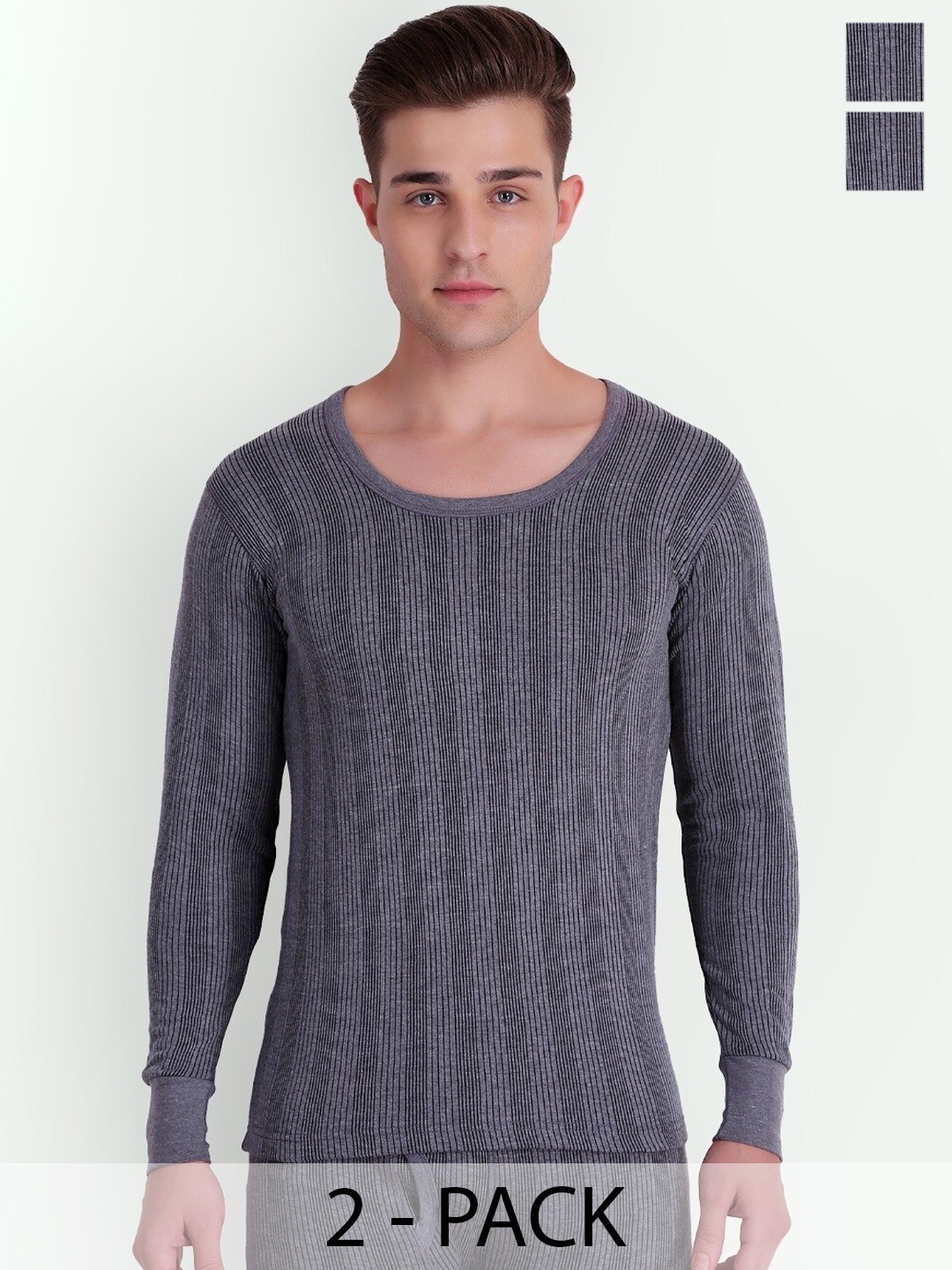 T.T. Pack Of 2 Elite Striped Round Neck Long Sleeves Thermal Top, Charcoal
T.T. Pack Of 2 Elite Striped Round Neck Long Sleeves Thermal Top, Charcoal