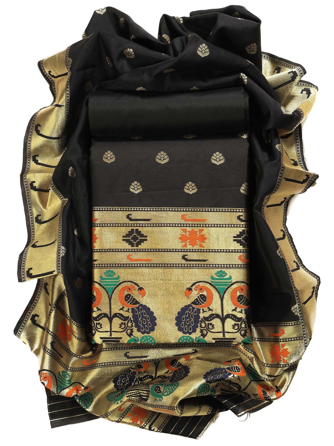 Sun Fashion And Lifestyle Ethnic Motifs Woven Design Pure Silk Unstitched Dress Material, Black
Sun Fashion And Lifestyle Ethnic Motifs Woven Design Pure Silk Unstitched Dress Material, Black