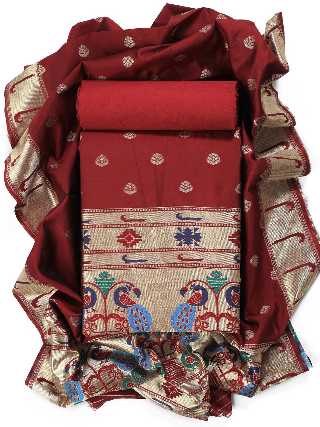 Sun Fashion And Lifestyle Ethnic Motifs Woven Design Pure Silk Unstitched Dress Material, Red
Sun Fashion And Lifestyle Ethnic Motifs Woven Design Pure Silk Unstitched Dress Material, Red