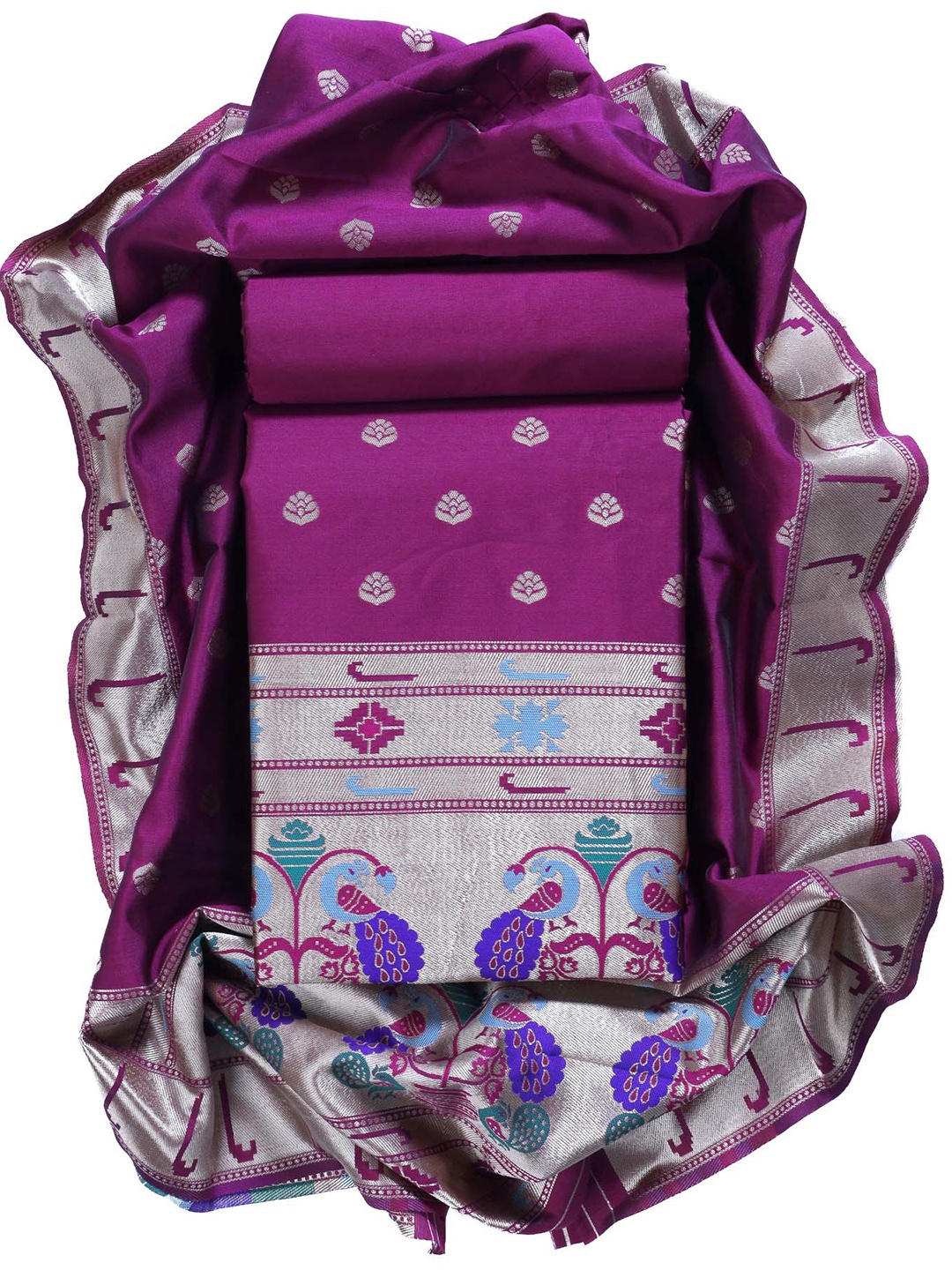 Sun Fashion And Lifestyle Ethnic Motifs Printed Pure Silk Unstitched Dress Material, Purple
Sun Fashion And Lifestyle Ethnic Motifs Printed Pure Silk Unstitched Dress Material, Purple