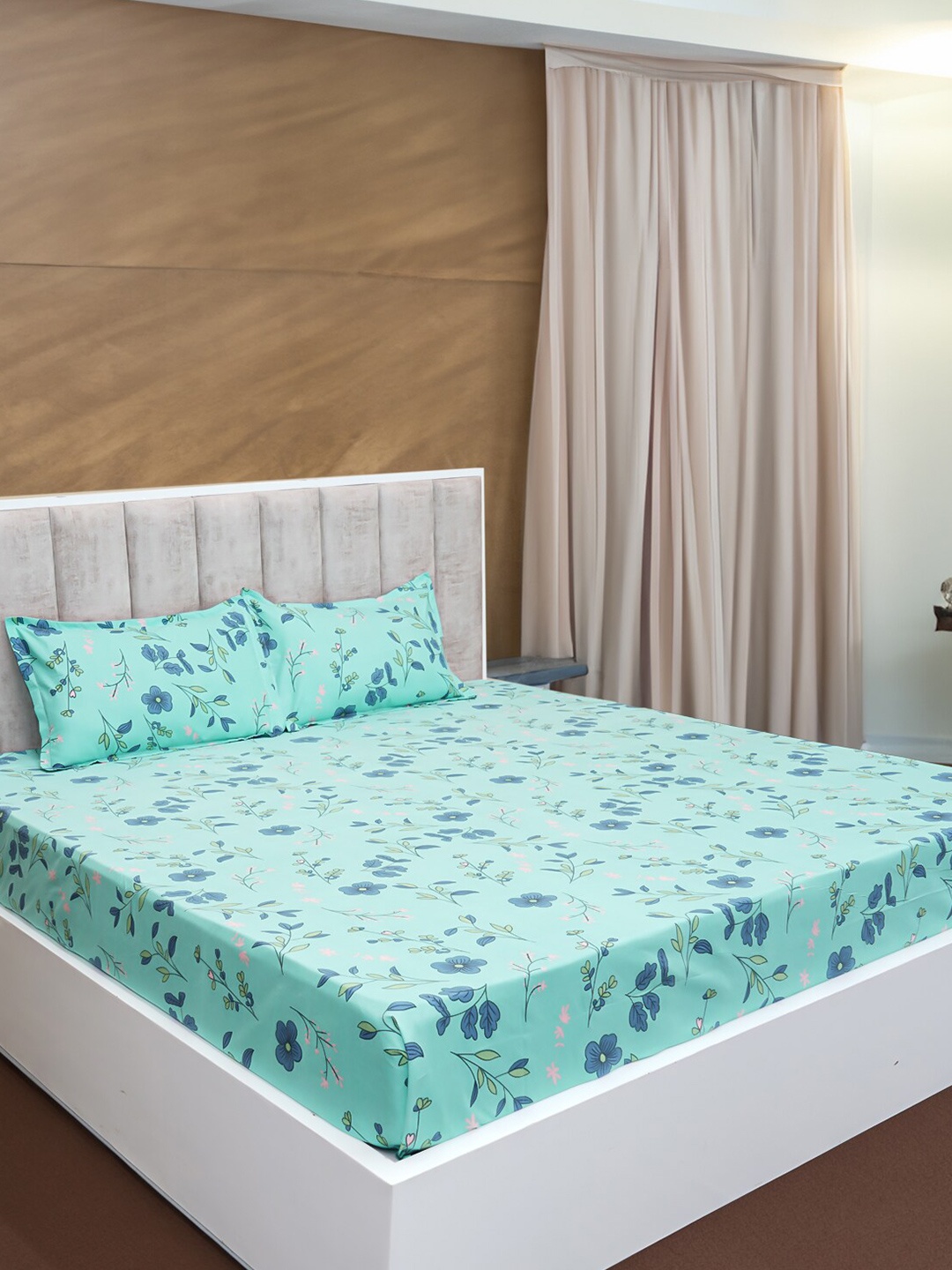 BELLA TRUE Green & Blue Floral Microfiber 210 TC Flat King Bedsheet With 2 Pillow Covers
BELLA TRUE Green & Blue Floral Microfiber 210 TC Flat King Bedsheet With 2 Pillow Covers