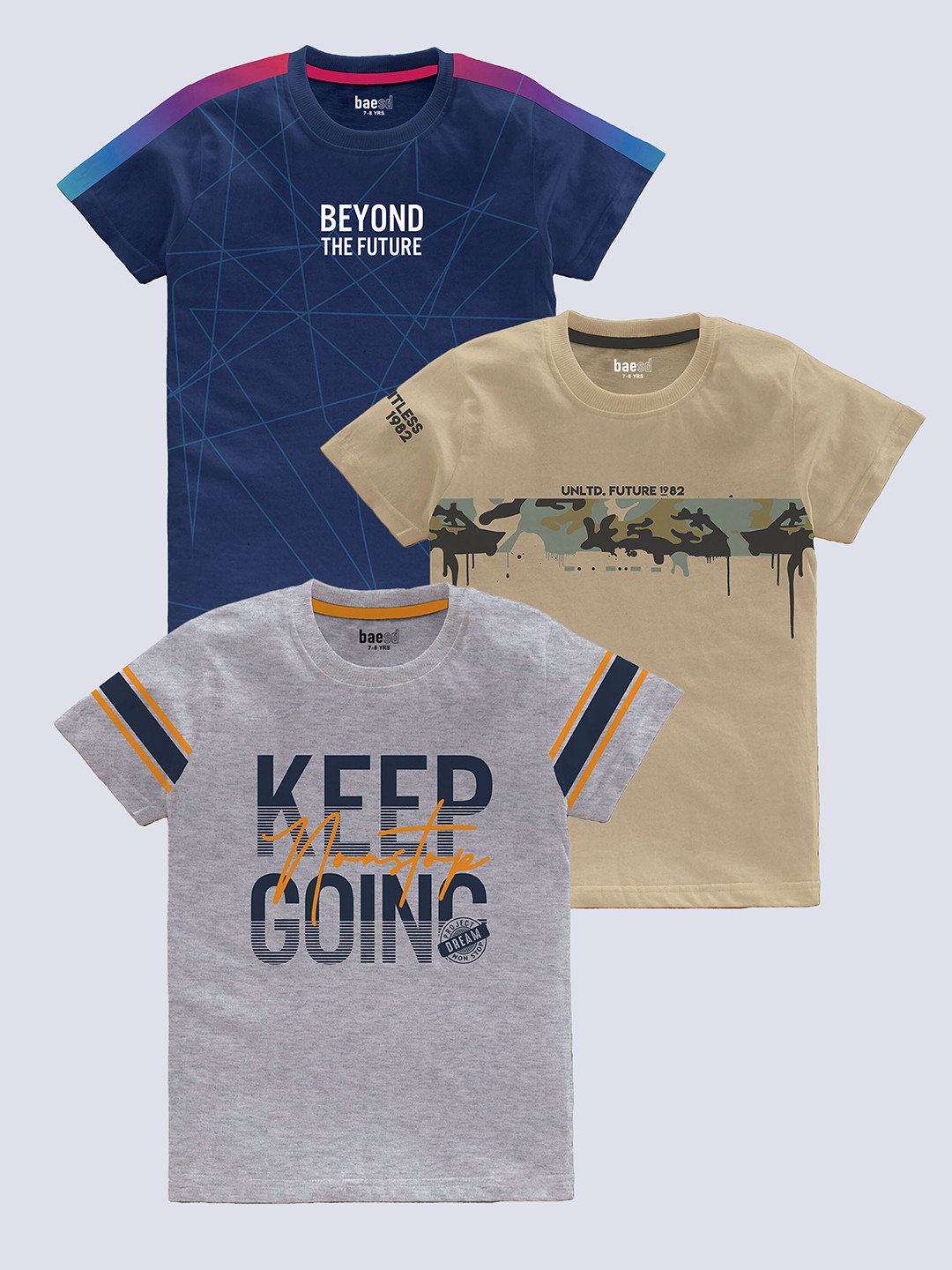 BAESD Boys Pack Of 3 Typography Printed Pure Cotton T-shirt, Na
BAESD Boys Pack Of 3 Typography Printed Pure Cotton T-shirt, Na