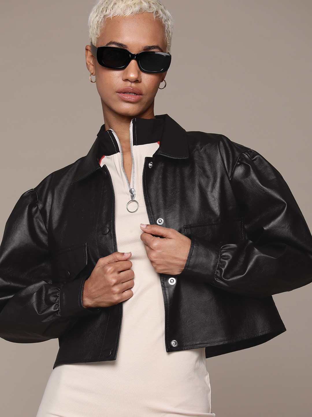 Roadster Women Crop Biker Jacket, Black 
Roadster Women Crop Biker Jacket, Black
