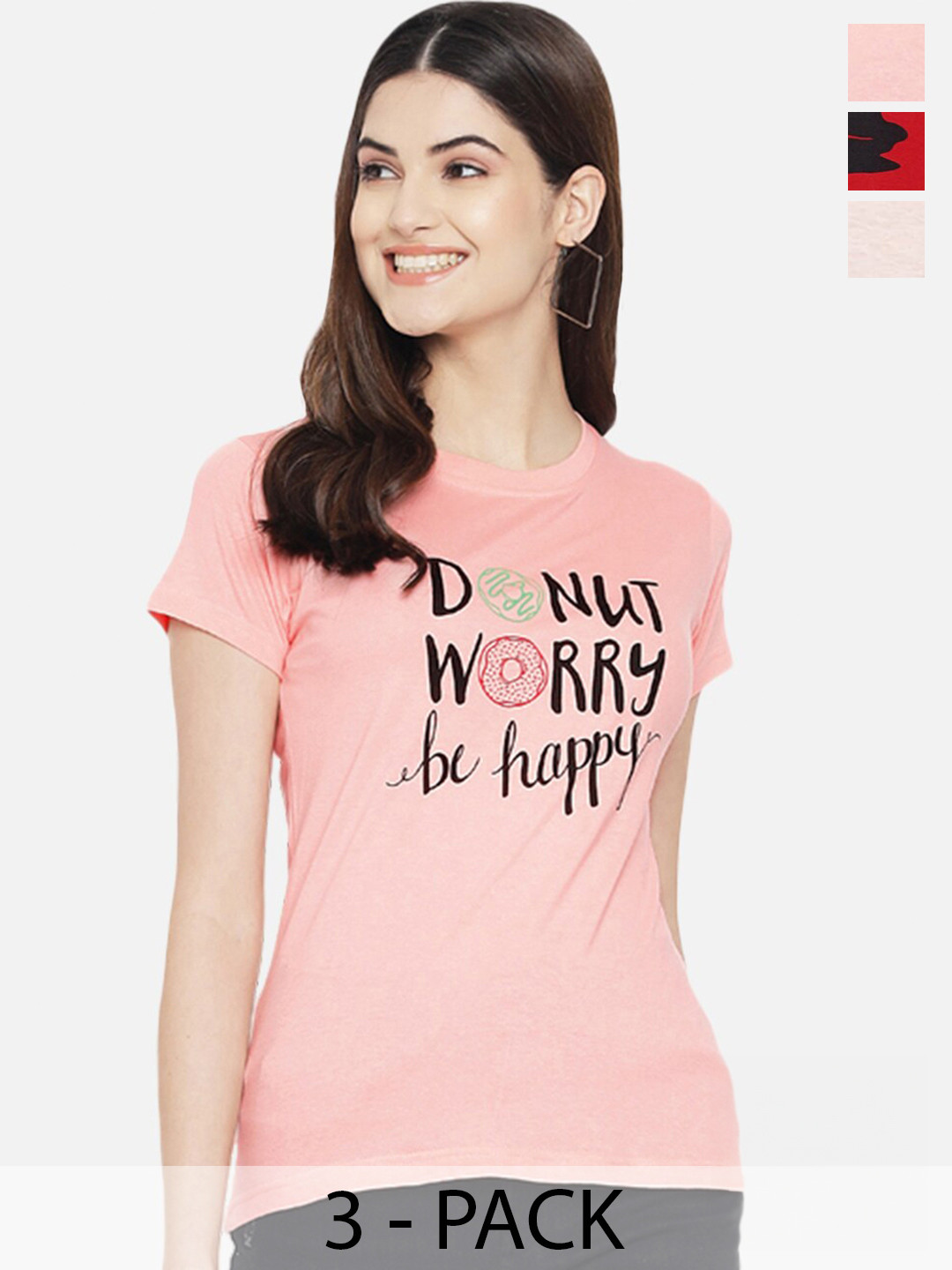 Fabflee Pack Of 3 Typography Printed Cotton Casual T-Shirt, Pink 
Fabflee Pack Of 3 Typography Printed Cotton Casual T-Shirt, Pink