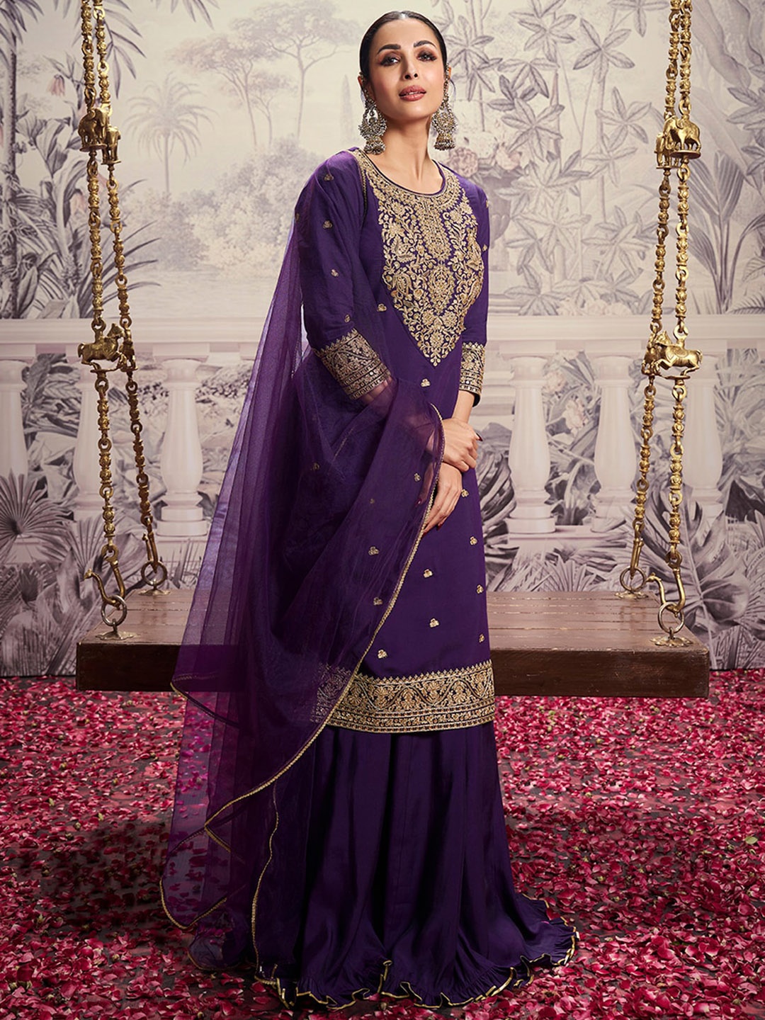 Inddus Floral Yoke Design Round Neck Sequins Chanderi Cotton Kurta Set With Dupatta, Purple
Inddus Floral Yoke Design Round Neck Sequins Chanderi Cotton Kurta Set With Dupatta, Purple