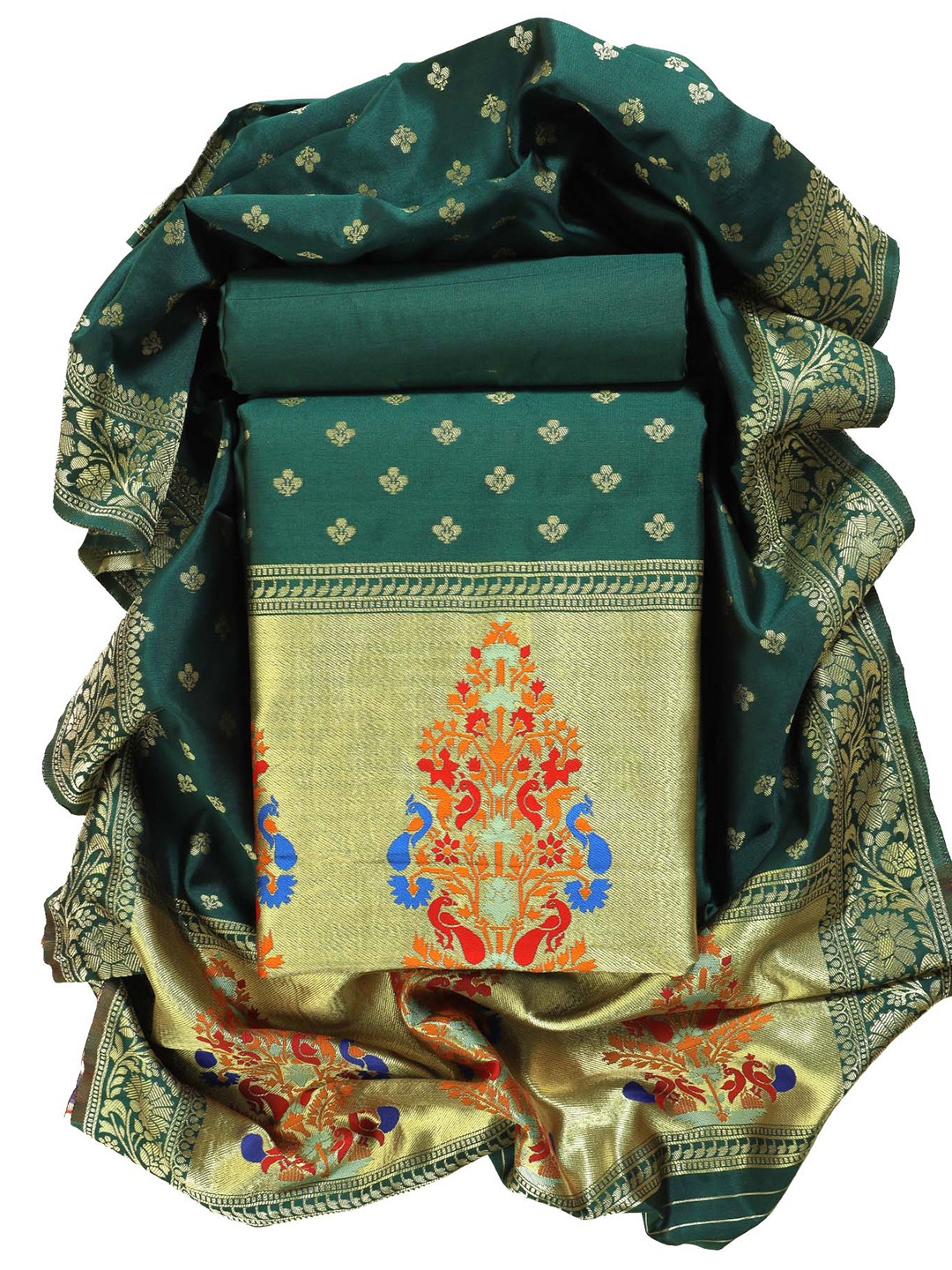 Sun Fashion And Lifestyle Ethnic Motifs Woven Design Pure Silk Unstitched Dress Material, Green
Sun Fashion And Lifestyle Ethnic Motifs Woven Design Pure Silk Unstitched Dress Material, Green