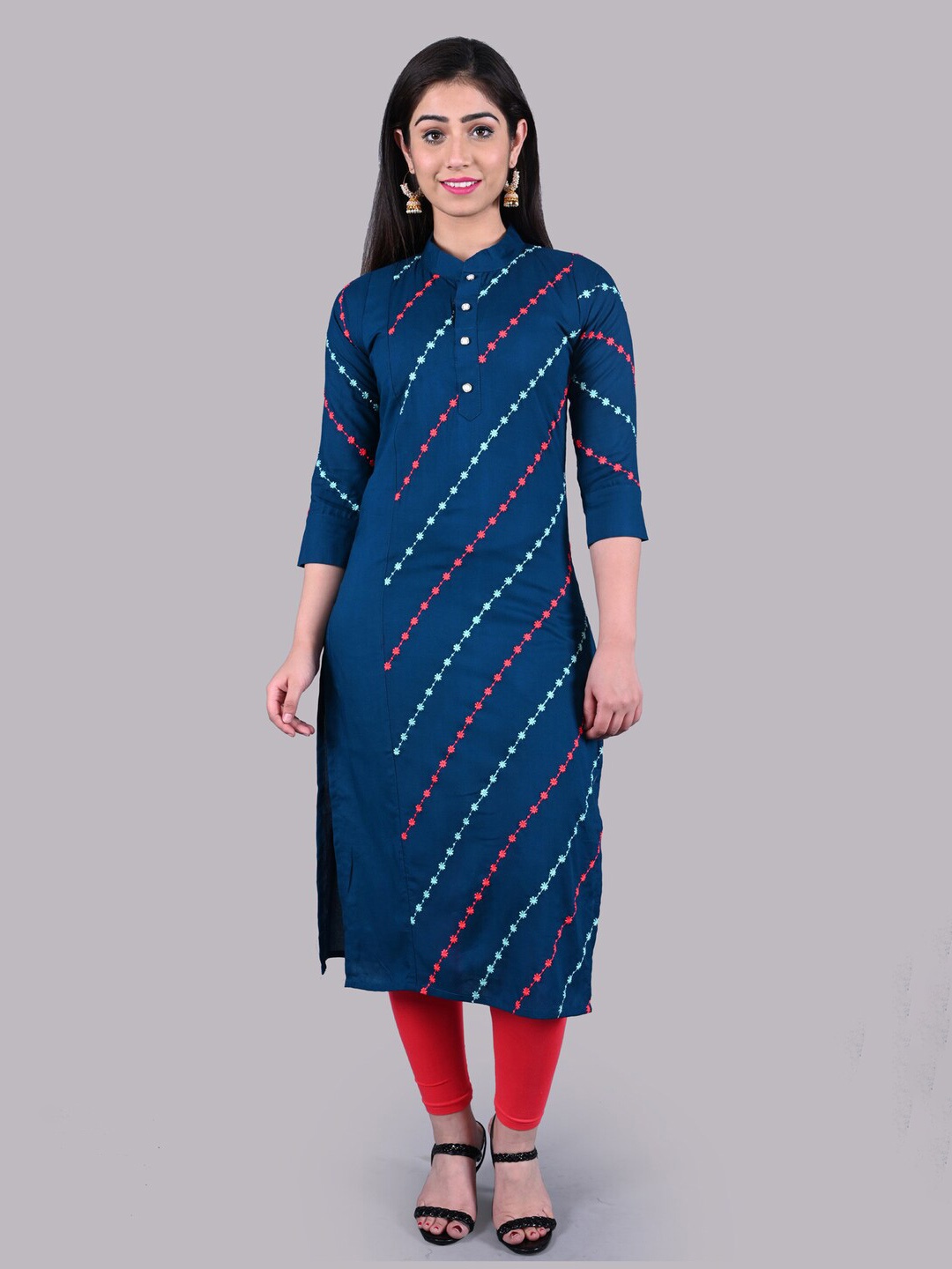 BAESD Floral Embroidered Straight Kurta, Blue