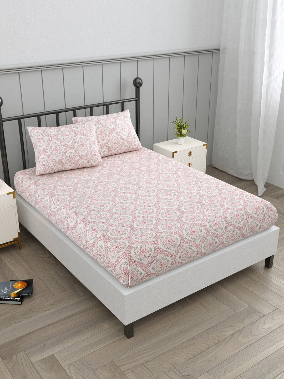 EverHOME Sayla Pink & White Ethnic Motifs Cotton 144 TC Queen Bedsheet & 2 Pillow Covers
EverHOME Sayla Pink & White Ethnic Motifs Cotton 144 TC Queen Bedsheet & 2 Pillow Covers