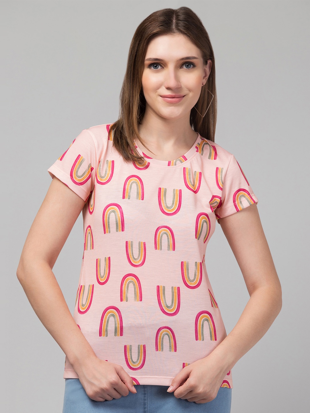 Hive91 Conversational Printed Cotton Relaxed Fit T-shirt, Peach