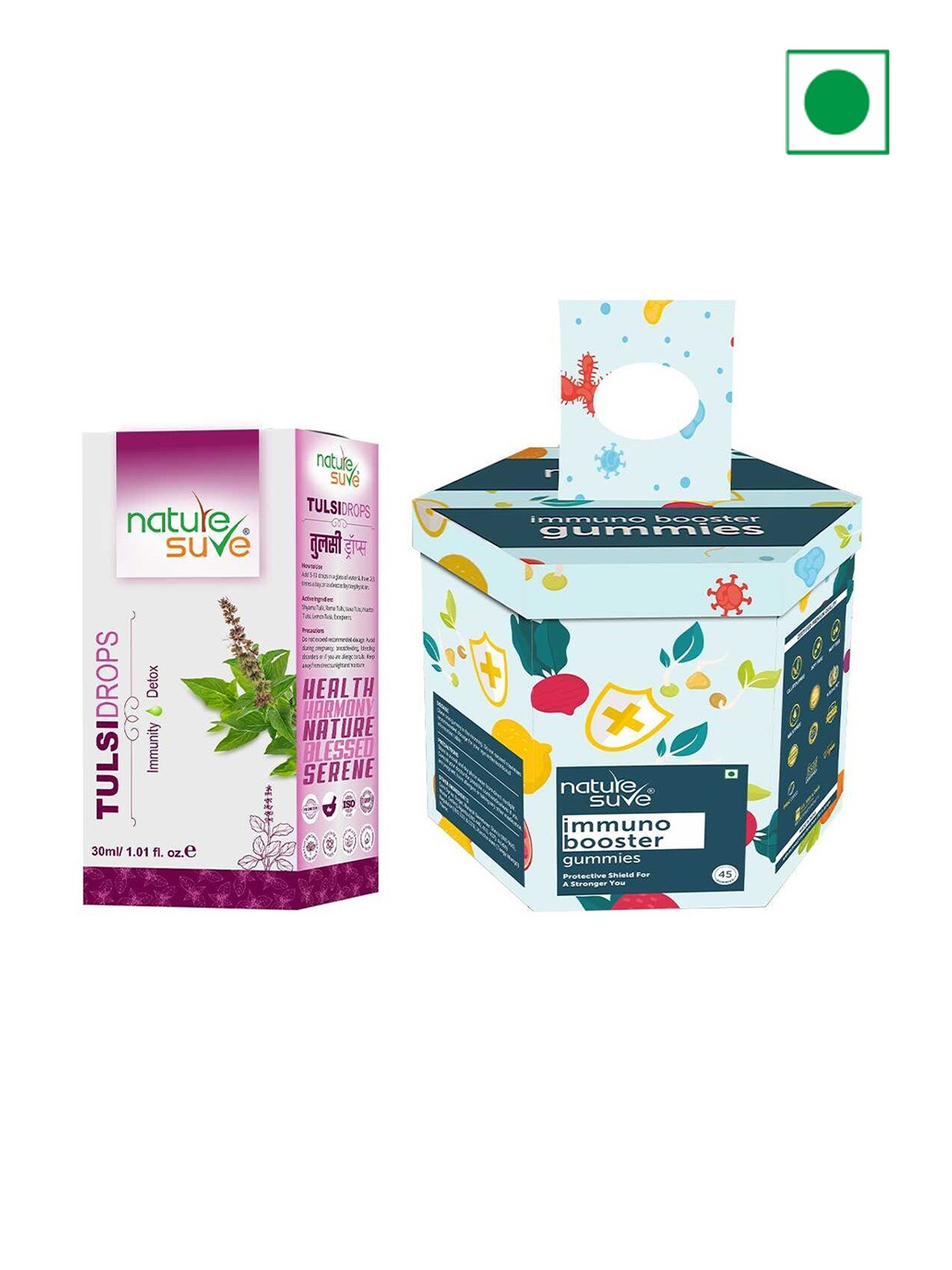 Nature Sure Set of Tulsi Drops 30 ml & Immuno-Booster Gummies - 45 Gummies, Purple
Nature Sure Set of Tulsi Drops 30 ml & Immuno-Booster Gummies - 45 Gummies, Purple