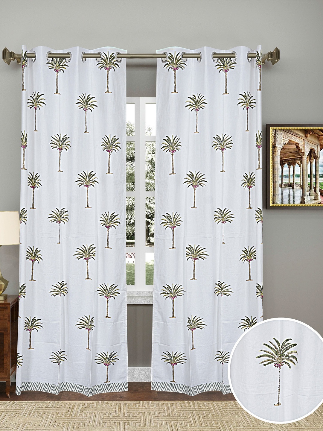 LIVING ROOTS White & Green 2 Pieces Floral Block Printed Elegant Cotton Door Curtains
LIVING ROOTS White & Green 2 Pieces Floral Block Printed Elegant Cotton Door Curtains
