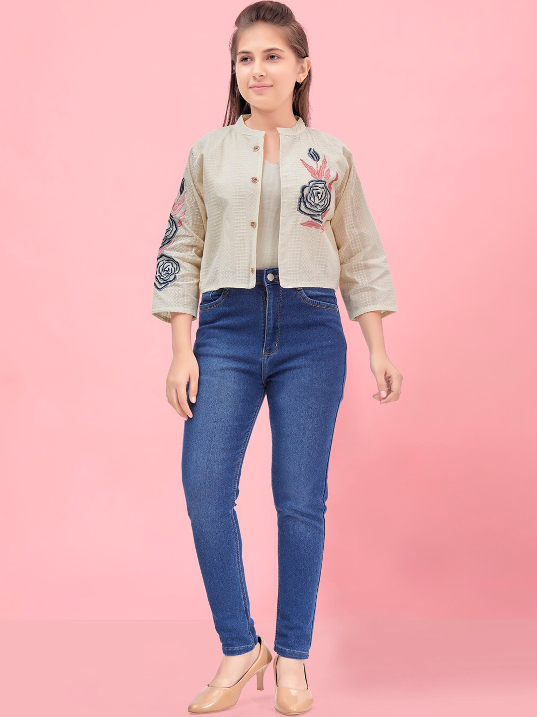 BAESD Girls Lightweight Floral Self Designed Embroidered Detailed Cotton Tailored Jacket, White
BAESD Girls Lightweight Floral Self Designed Embroidered Detailed Cotton Tailored Jacket, White
