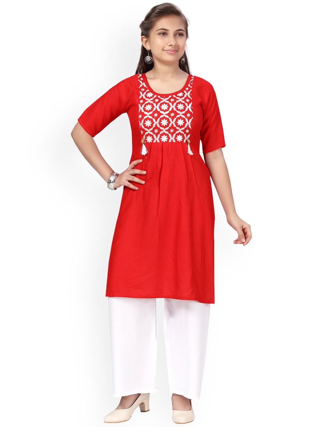 BAESD Girls Floral Yoke Design Thread Work Pure Cotton A-Line Kurta With Palazzos, Red
BAESD Girls Floral Yoke Design Thread Work Pure Cotton A-Line Kurta With Palazzos, Red