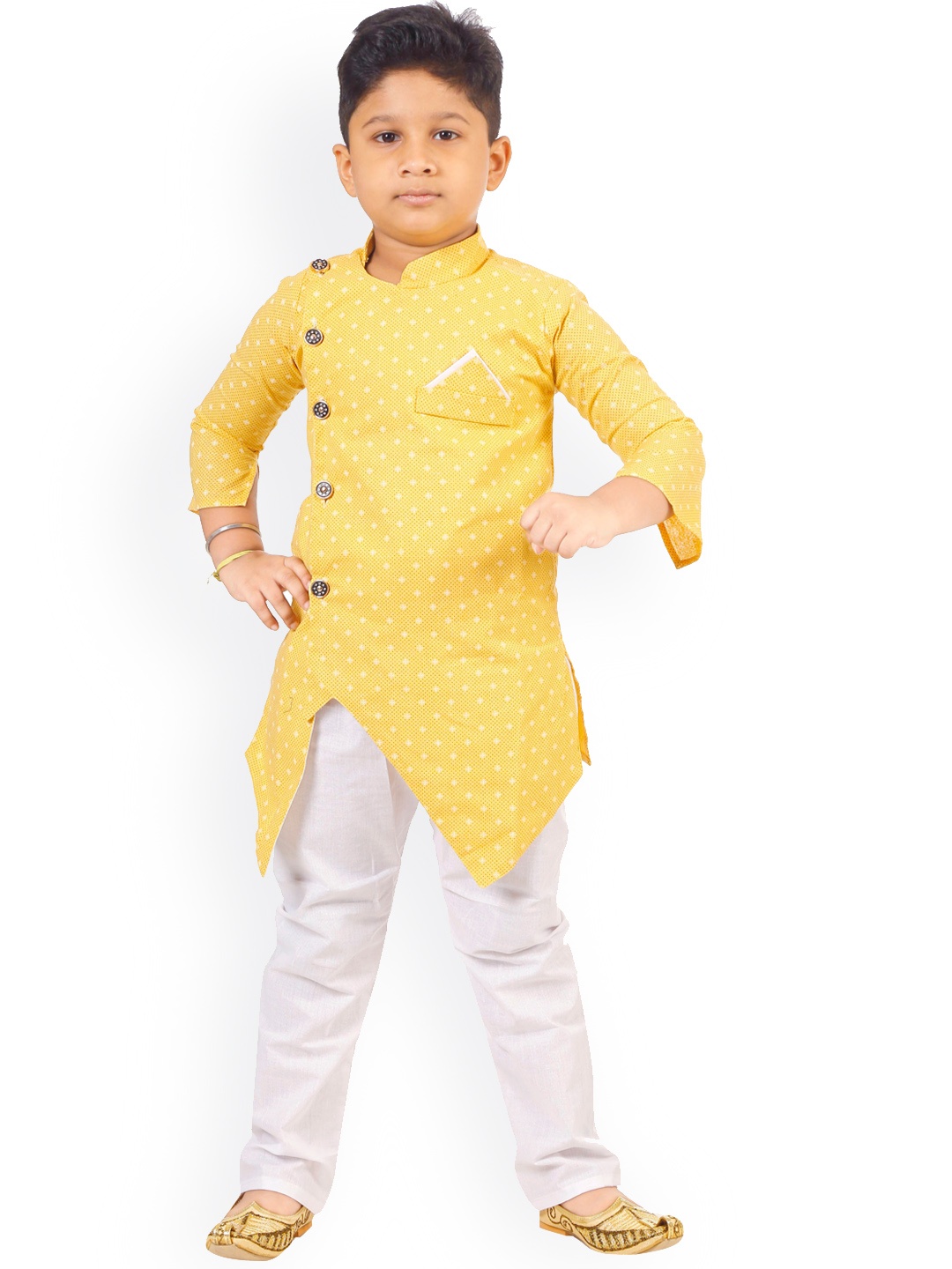 BAESD Boys Geometric Printed Mandarin Collar Asymmetric Dupion Silk Kurta With Pyjamas, Yellow
BAESD Boys Geometric Printed Mandarin Collar Asymmetric Dupion Silk Kurta With Pyjamas, Yellow
