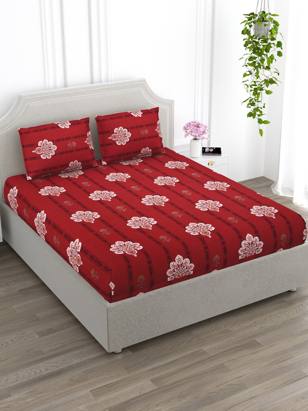 EverHOME Echo Red & White Ethnic Motifs Cotton 250 TC Flat King Bedsheet & 2 Pillow Covers
EverHOME Echo Red & White Ethnic Motifs Cotton 250 TC Flat King Bedsheet & 2 Pillow Covers