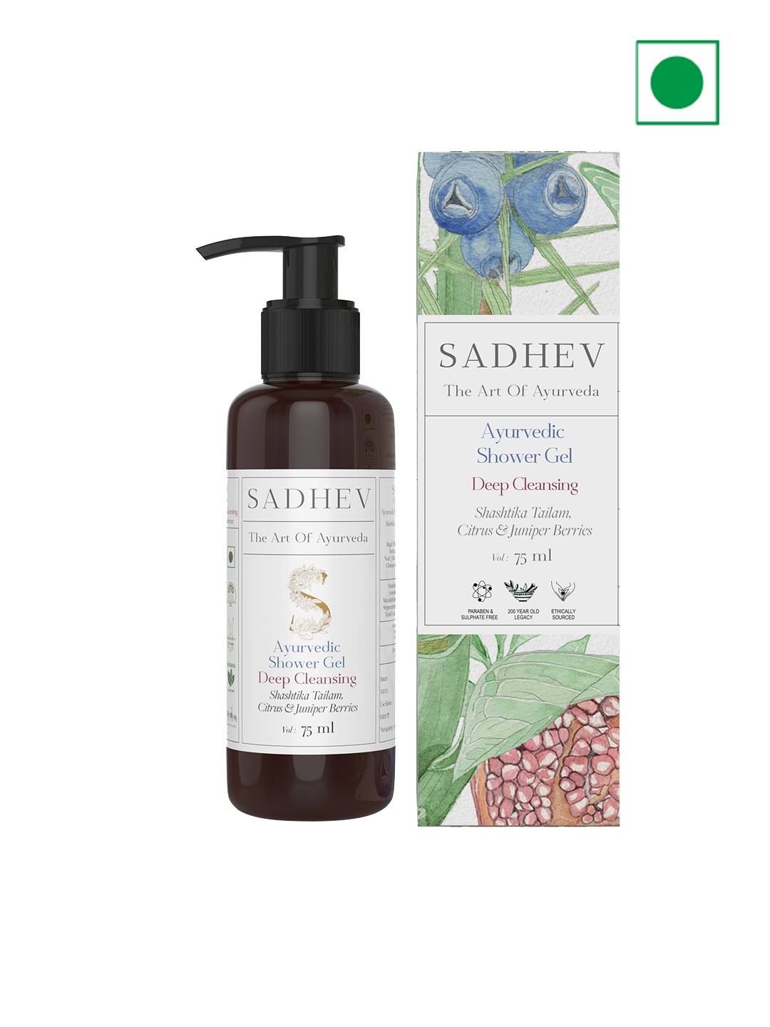 SADHEV The Art Of Ayurveda Deep Cleansing Shower Gel with Citrus & Juniper Berries - 75 ml, White
SADHEV The Art Of Ayurveda Deep Cleansing Shower Gel with Citrus & Juniper Berries - 75 ml, White