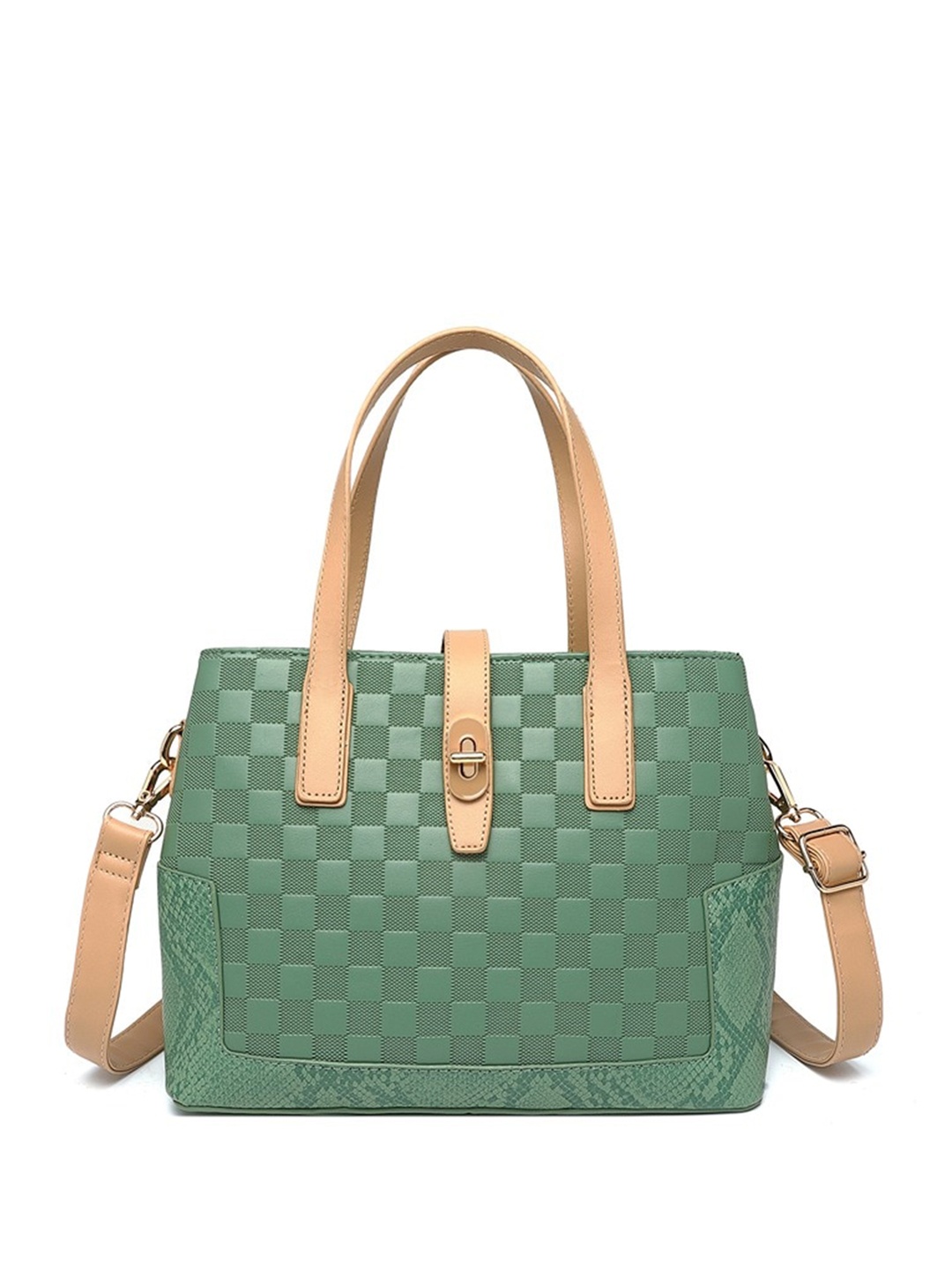 Diana Korr Self Design Textured Structured Handheld Bag, Green