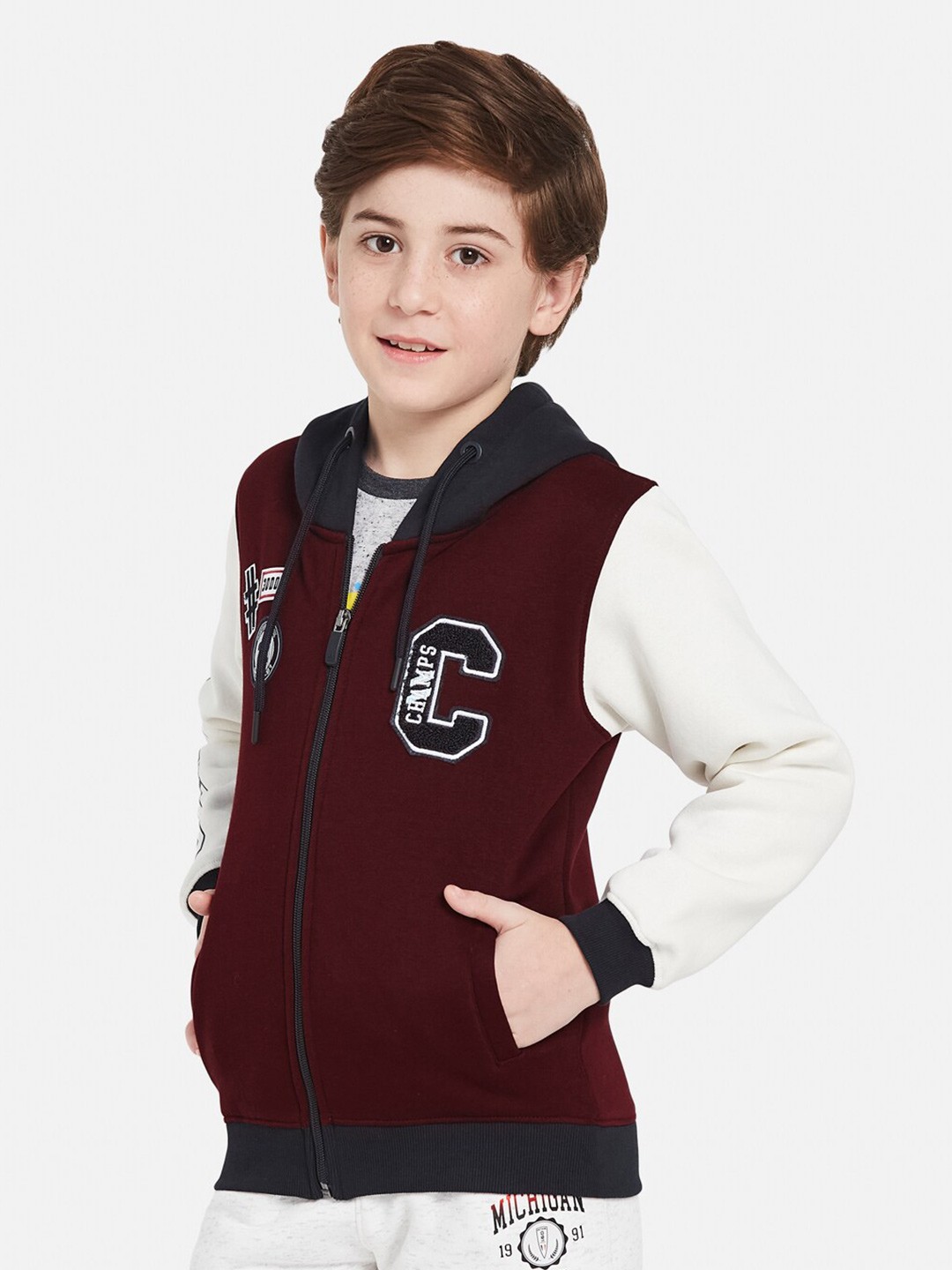 Octave Boys Typography Printed Hooded Sweatshirt, Maroon