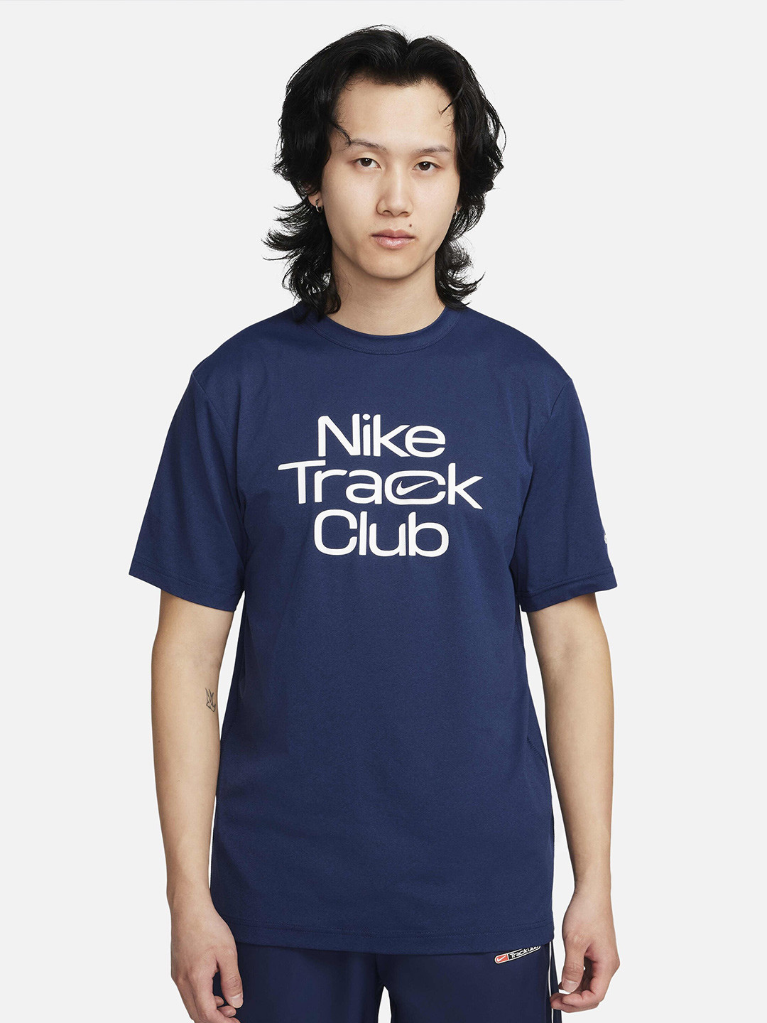 Nike Typography Printed Short Sleeve Track Club Dri-Fit Running T-Shirt, Navy blue
Nike Typography Printed Short Sleeve Track Club Dri-Fit Running T-Shirt, Navy blue