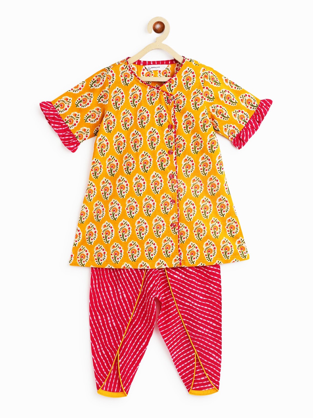 Campana Girls Ethnic Motifs Printed Angrakha Pure Cotton Kurta with Dhoti Pants, Yellow
Campana Girls Ethnic Motifs Printed Angrakha Pure Cotton Kurta with Dhoti Pants, Yellow