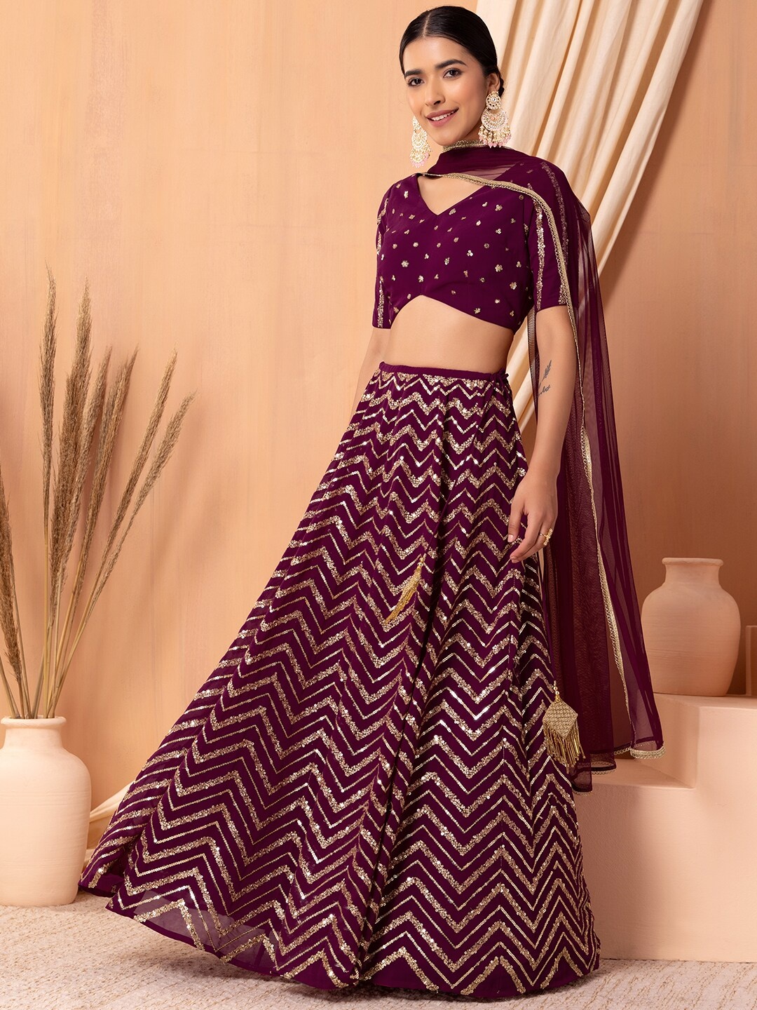 Indya Luxe Embellished Sequinned Ready to Wear Lehenga & Blouse With Dupatta, Purple
Indya Luxe Embellished Sequinned Ready to Wear Lehenga & Blouse With Dupatta, Purple