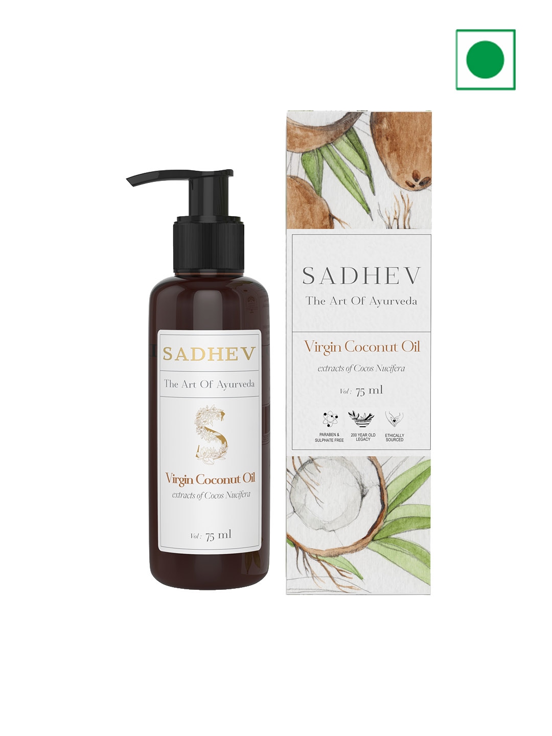 

SADHEV Natural Virgin Coconut Oil Extracts of Cocos Nucifera - 75 ml, White