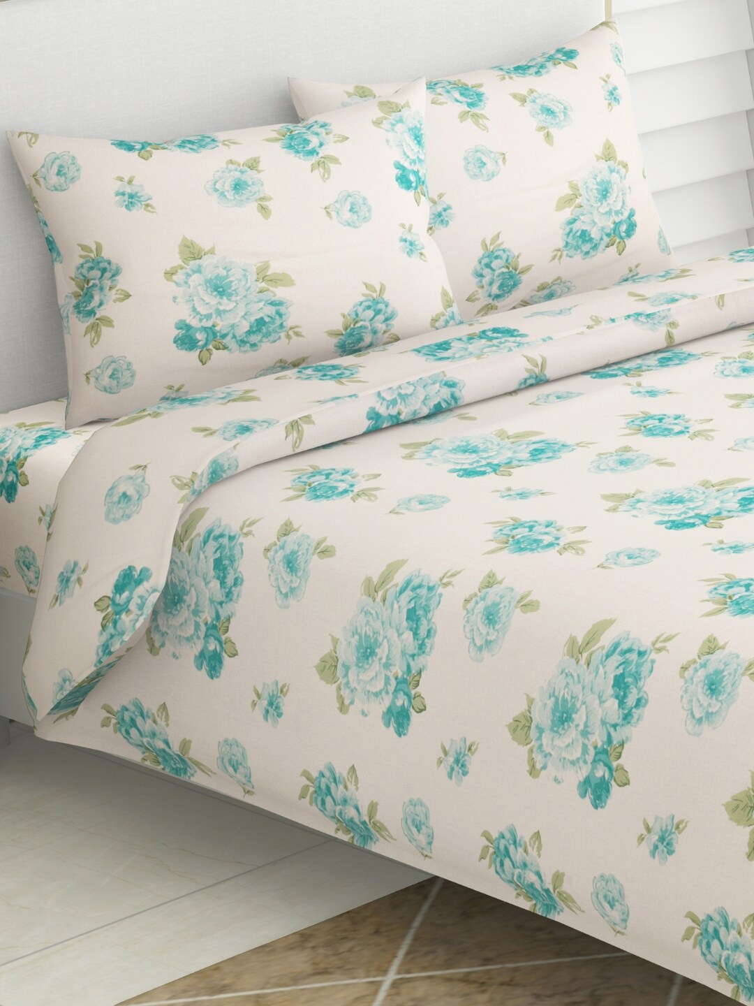 haus & kinder White & Teal Floral Cotton 120 TC King Bedsheet With 2 Pillow Covers
haus & kinder White & Teal Floral Cotton 120 TC King Bedsheet With 2 Pillow Covers