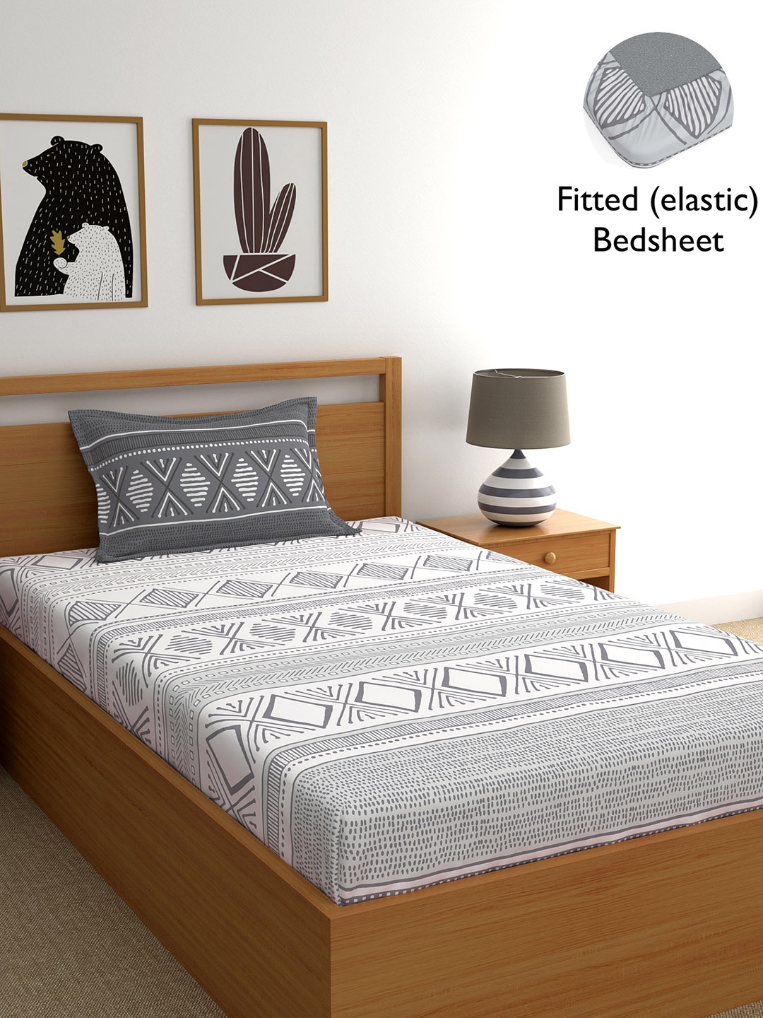 Home Ecstasy Grey & White Printed Cotton 140 TC Fitted Single Bedsheet with 1 Pillow Cover
Home Ecstasy Grey & White Printed Cotton 140 TC Fitted Single Bedsheet with 1 Pillow Cover