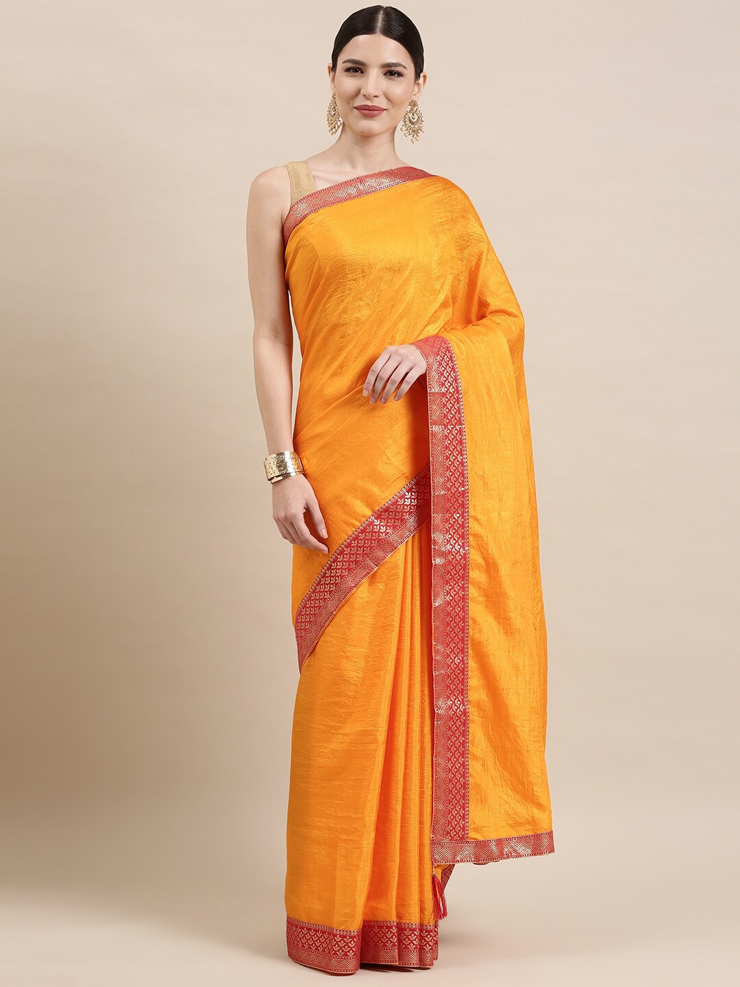 KALINI Zari Detail Pure Silk Saree, Yellow
