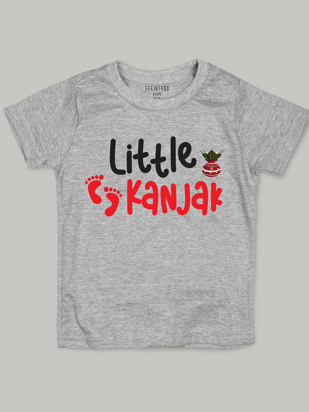 FFLIRTYGO Kids Typography Printed Pure Cotton T-Shirt, Grey
