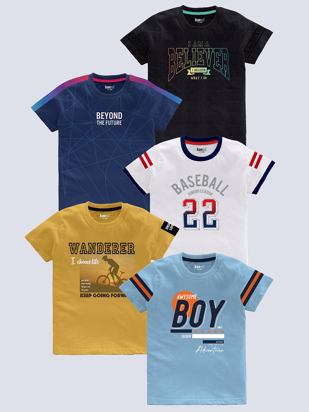 BAESD Boys Pack of 5 Typography Printed Round Neck Pure Cotton T-shirts, Black
BAESD Boys Pack of 5 Typography Printed Round Neck Pure Cotton T-shirts, Black