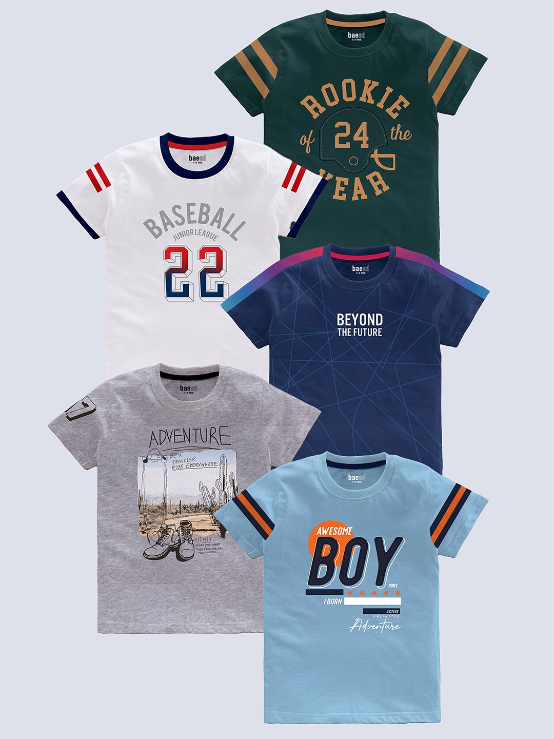 BAESD Boys Pack of 5 Typography Printed Round Neck Pure Cotton T-shirts, Green
BAESD Boys Pack of 5 Typography Printed Round Neck Pure Cotton T-shirts, Green
