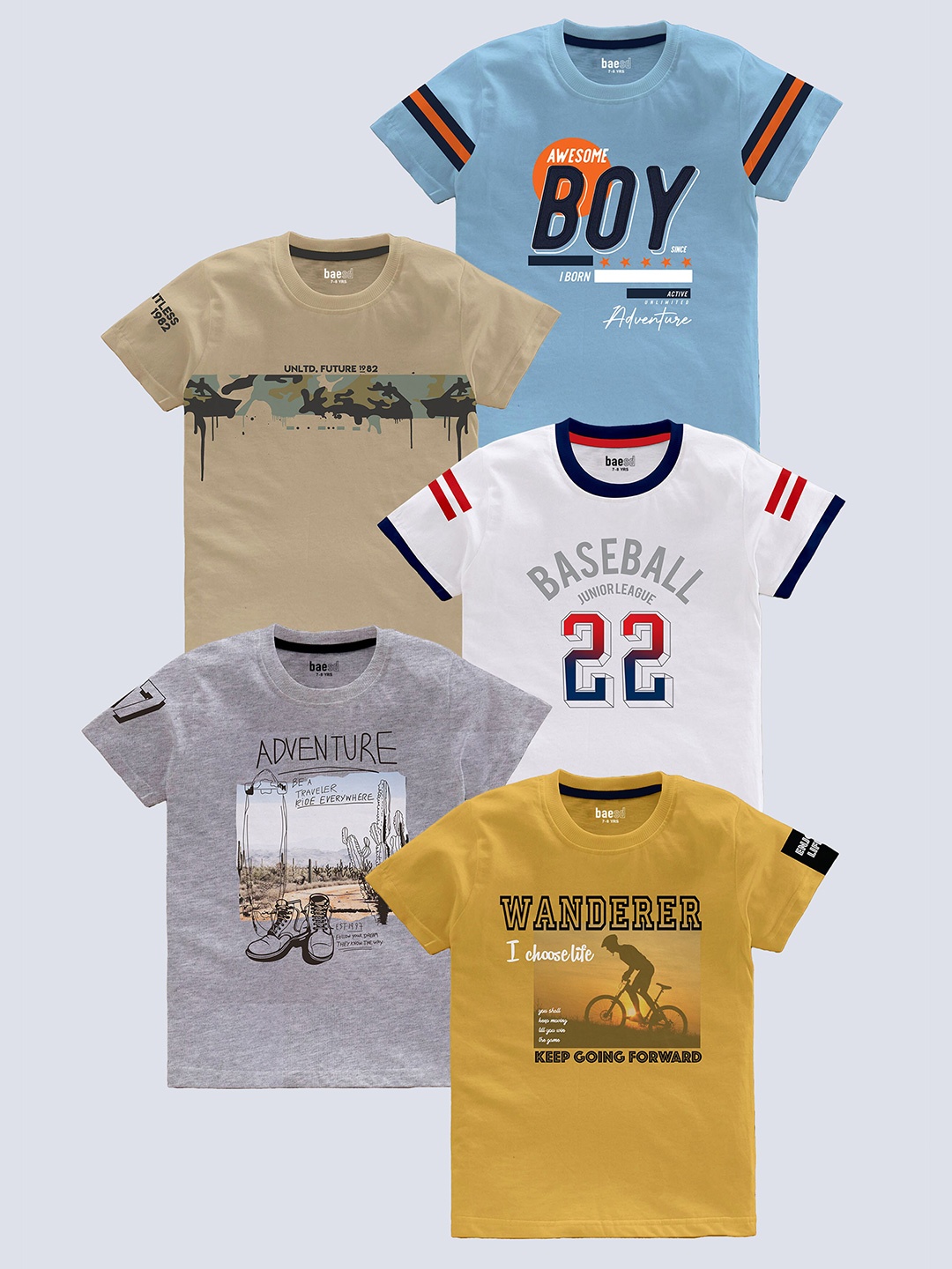 BAESD Boys Pack of 5 Typography Printed Round Neck Pure Cotton T-shirts, Blue
BAESD Boys Pack of 5 Typography Printed Round Neck Pure Cotton T-shirts, Blue