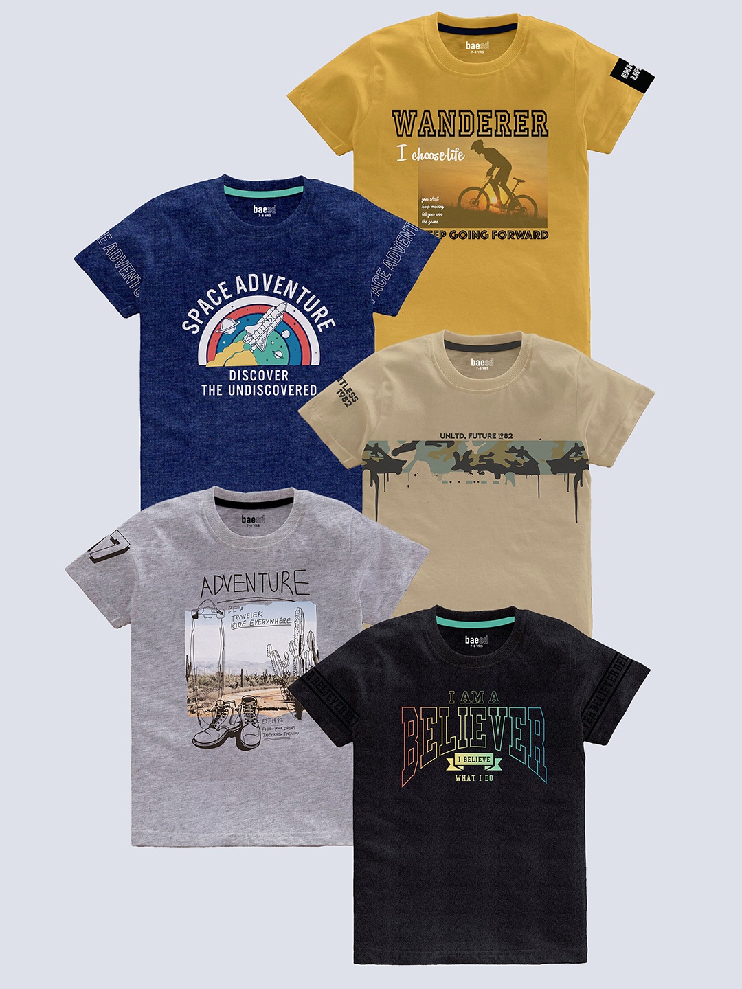 BAESD Boys Pack of 5 Typography Printed Round Neck Pure Cotton T-shirts, Yellow
BAESD Boys Pack of 5 Typography Printed Round Neck Pure Cotton T-shirts, Yellow