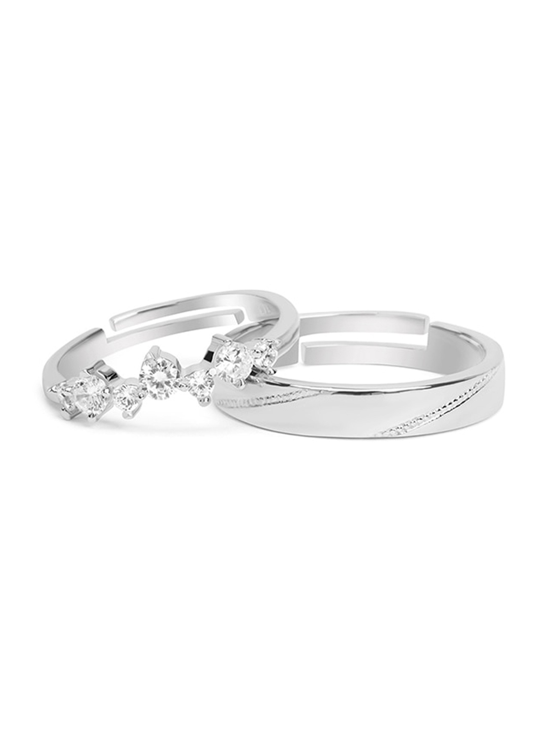 March by FableStreet Set Of 2 Rhodium Plated CZ Studded Couple Adjustable Finger Ring, Silver
March by FableStreet Set Of 2 Rhodium Plated CZ Studded Couple Adjustable Finger Ring, Silver