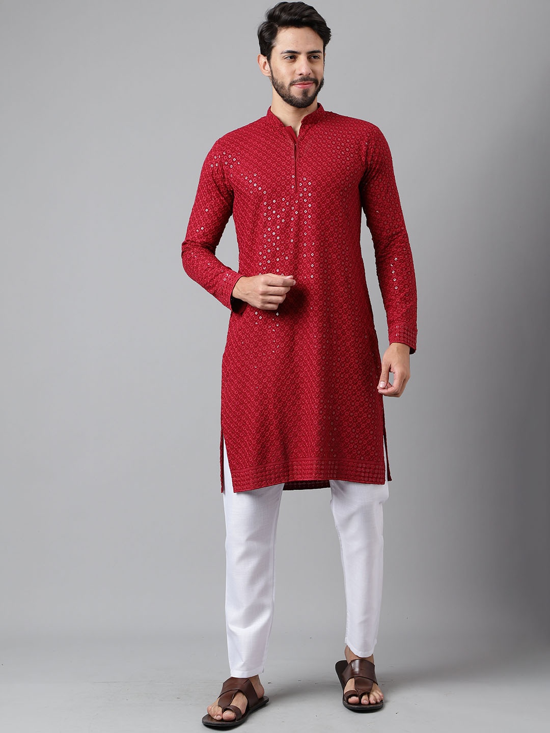 Sangria Maroon Ethnic Embroidered Mandarin Collar Cotton Silk Sequinned Straight Kurta
Sangria Maroon Ethnic Embroidered Mandarin Collar Cotton Silk Sequinned Straight Kurta