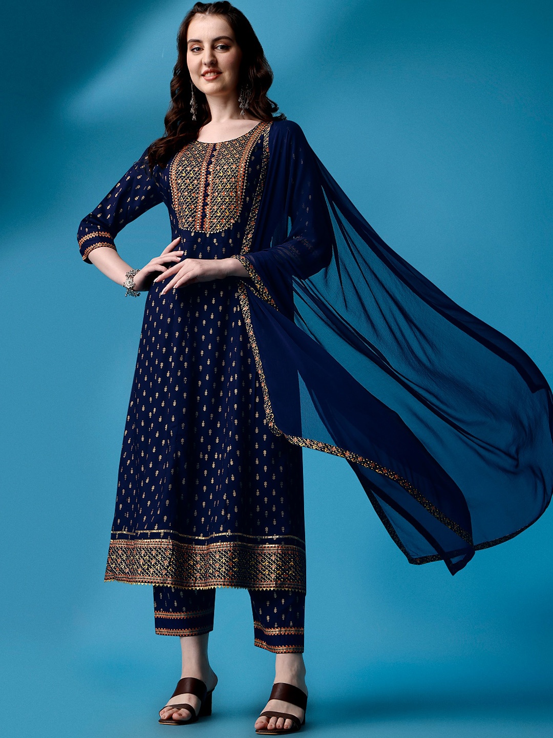 KALINI Ethnic Motifs Embroidered A-Line Gotta Patti Kurta with Trousers & With Dupatta, Blue
KALINI Ethnic Motifs Embroidered A-Line Gotta Patti Kurta with Trousers & With Dupatta, Blue
