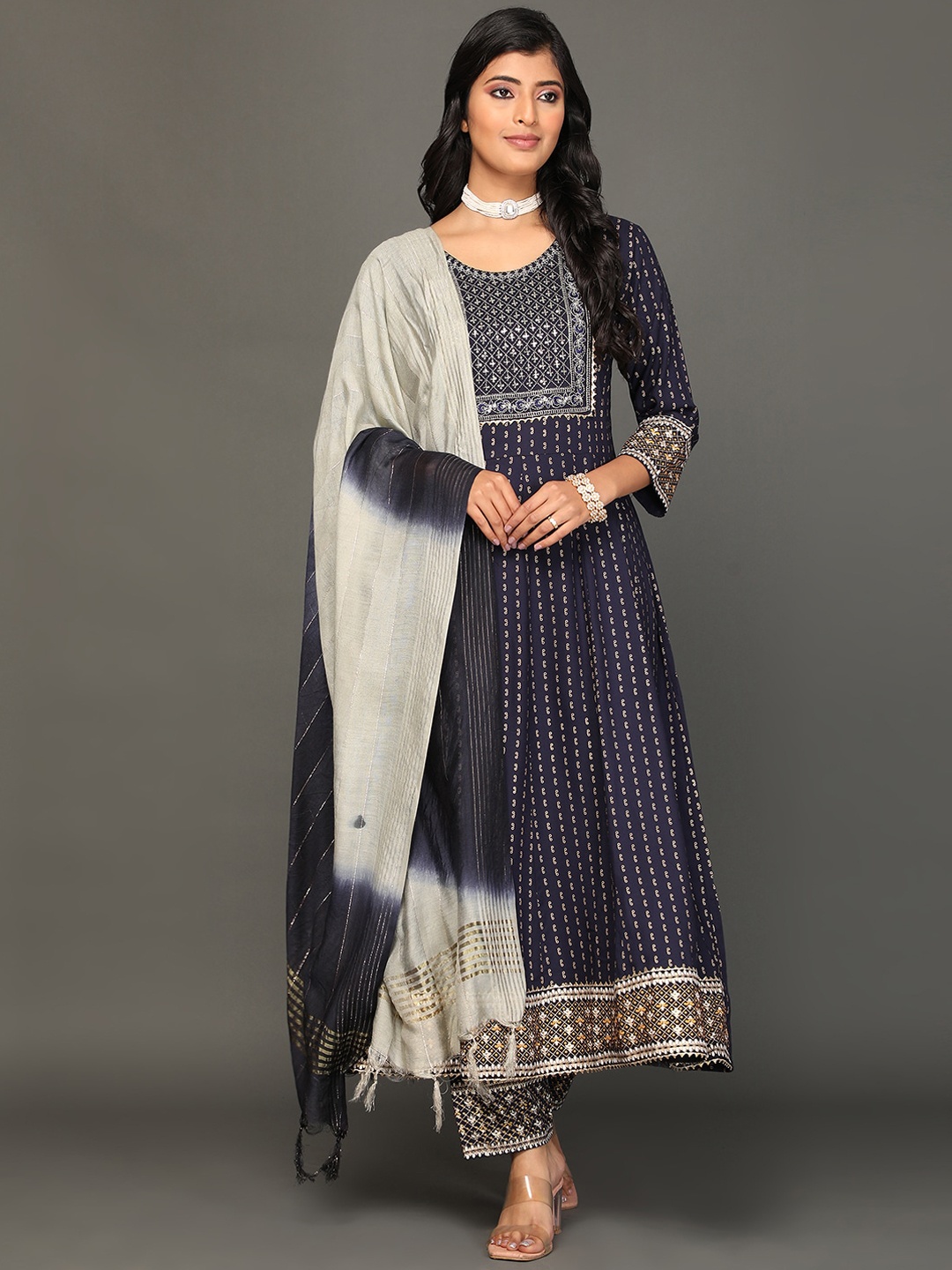 KALINI Ethnic Motifs Printed Regular Thread Work Kurta With Trousers & Dupatta, Navy blue
KALINI Ethnic Motifs Printed Regular Thread Work Kurta With Trousers & Dupatta, Navy blue