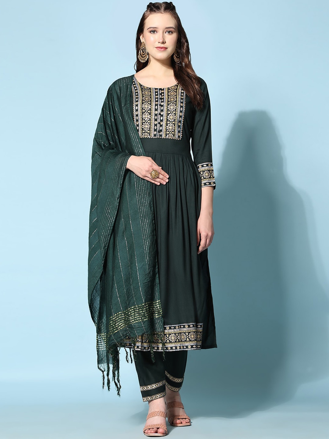 KALINI Ethnic Motifs Embroidered A-Line Gotta Patti Kurta with Trousers & With Dupatta, Green
KALINI Ethnic Motifs Embroidered A-Line Gotta Patti Kurta with Trousers & With Dupatta, Green