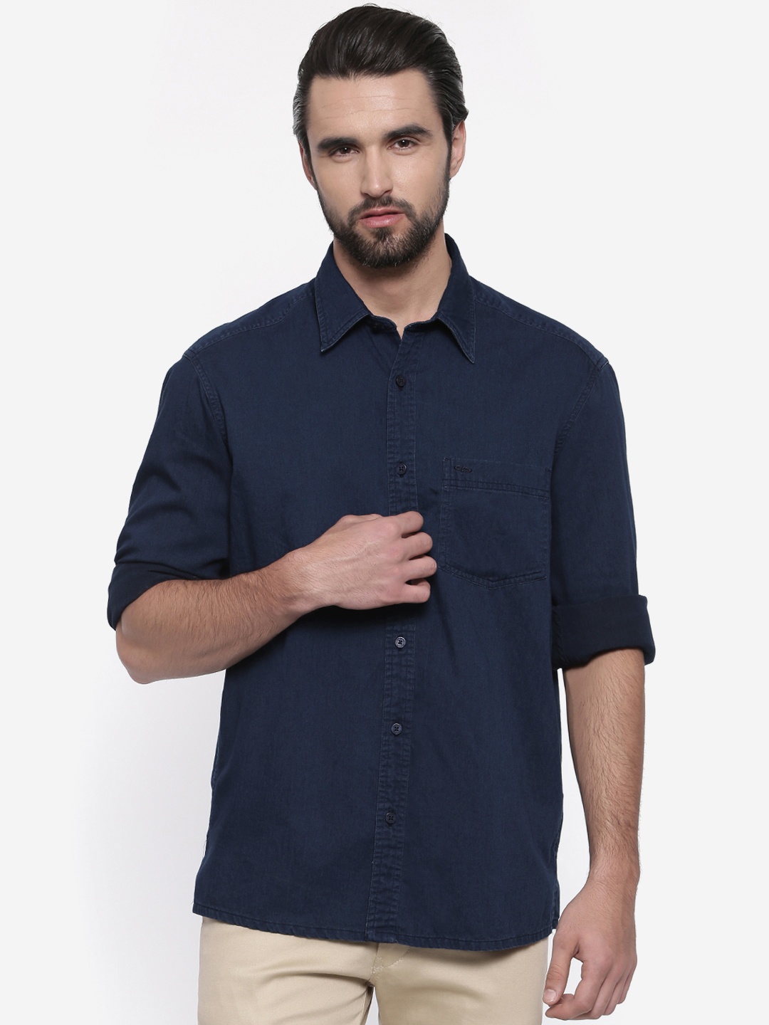 ColorPlus Men Navy Classic Regular Fit Solid Casual Shirt, Navy blue