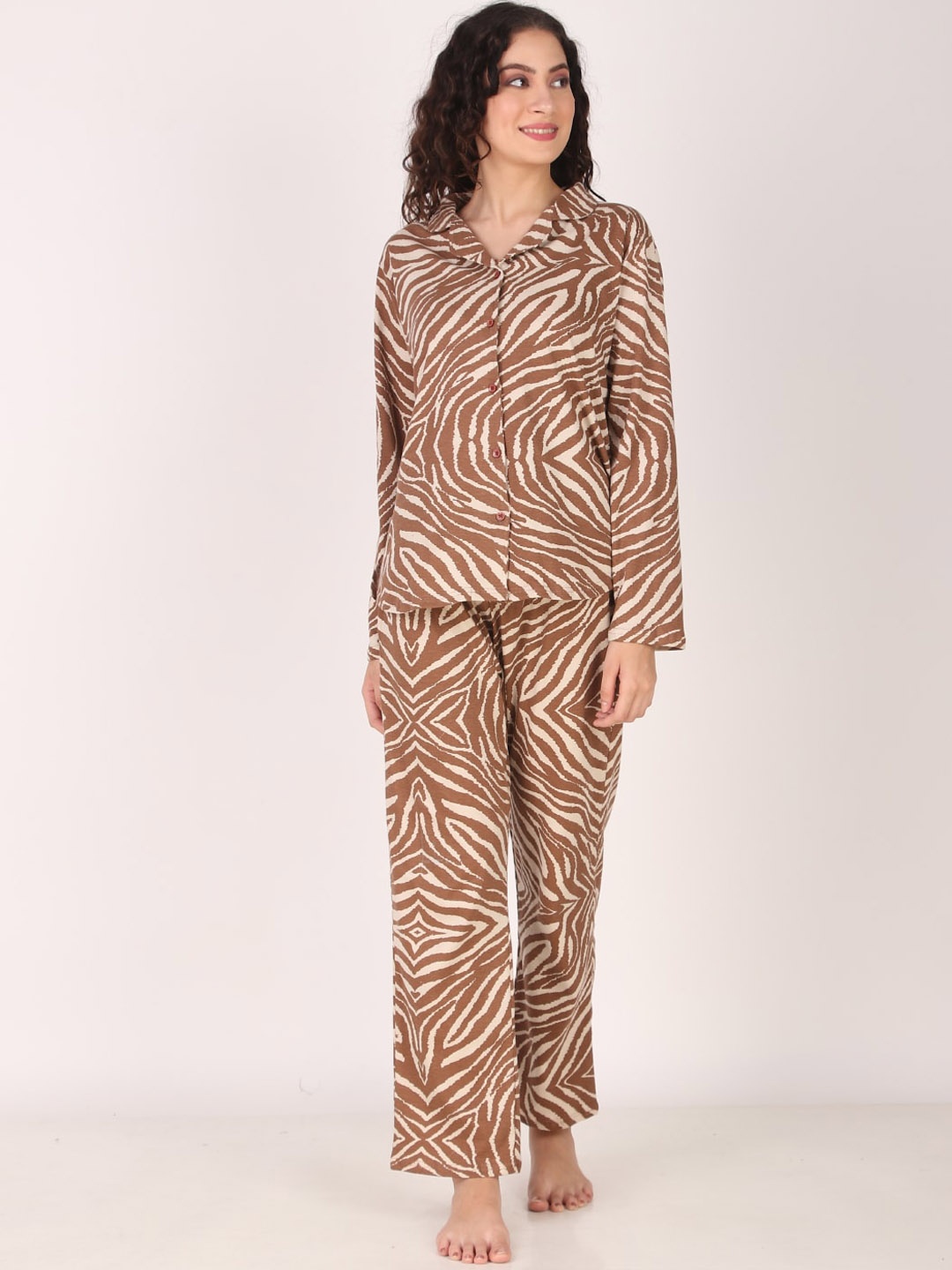 Masha Animal Printed Shirt Collar Long Sleeves Satin Oversized Shirt & Pyjamas, Brown
Masha Animal Printed Shirt Collar Long Sleeves Satin Oversized Shirt & Pyjamas, Brown