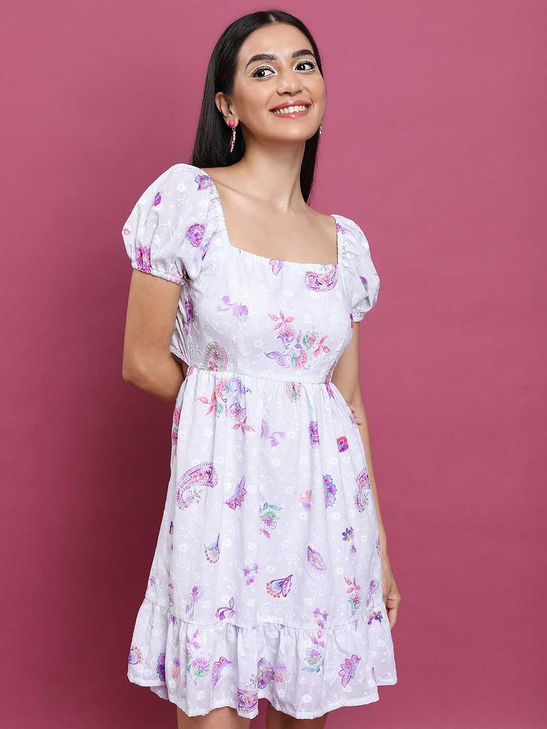 Vishudh White Floral Printed Square Neck Puff Sleeve Gathered or Pleated A-Line Dress
Vishudh White Floral Printed Square Neck Puff Sleeve Gathered or Pleated A-Line Dress