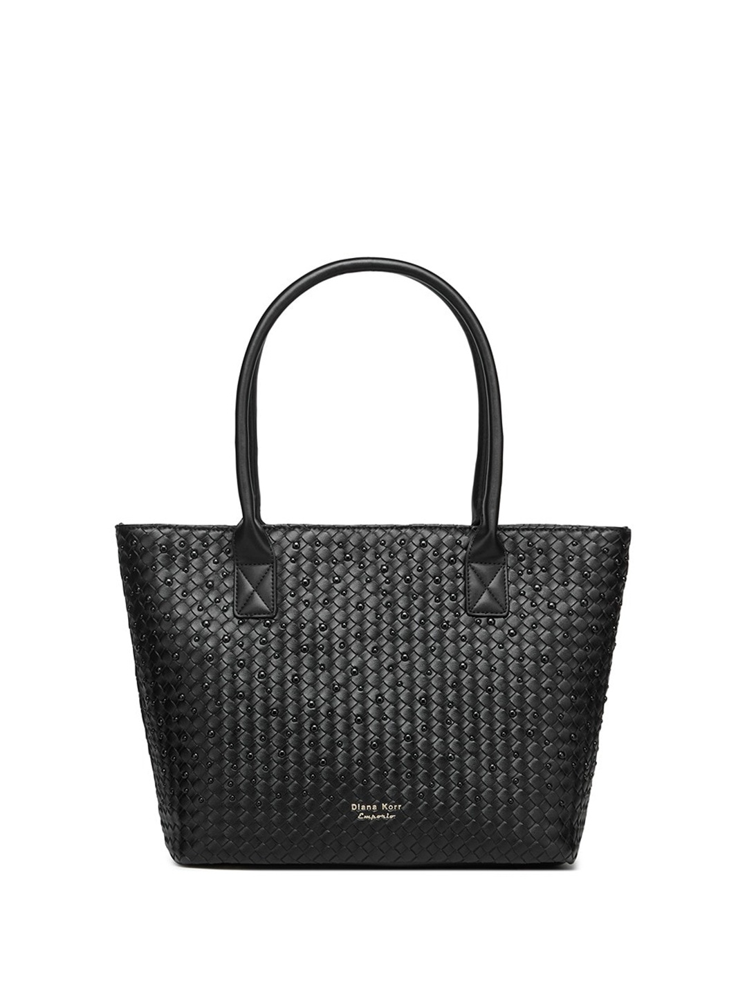 Diana Korr Self Design PU Shopper Shoulder Bag, Black