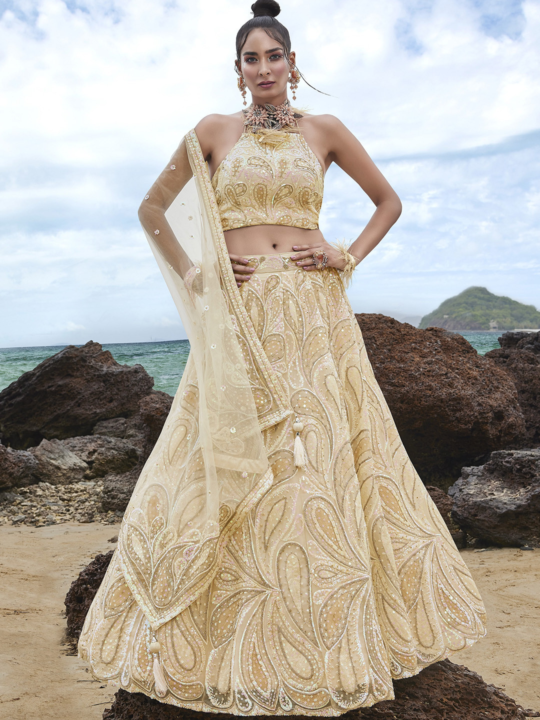 panchhi Embellished Sequinned Semi-Stitched Lehenga & Unstitched Blouse With Dupatta, Cream
panchhi Embellished Sequinned Semi-Stitched Lehenga & Unstitched Blouse With Dupatta, Cream