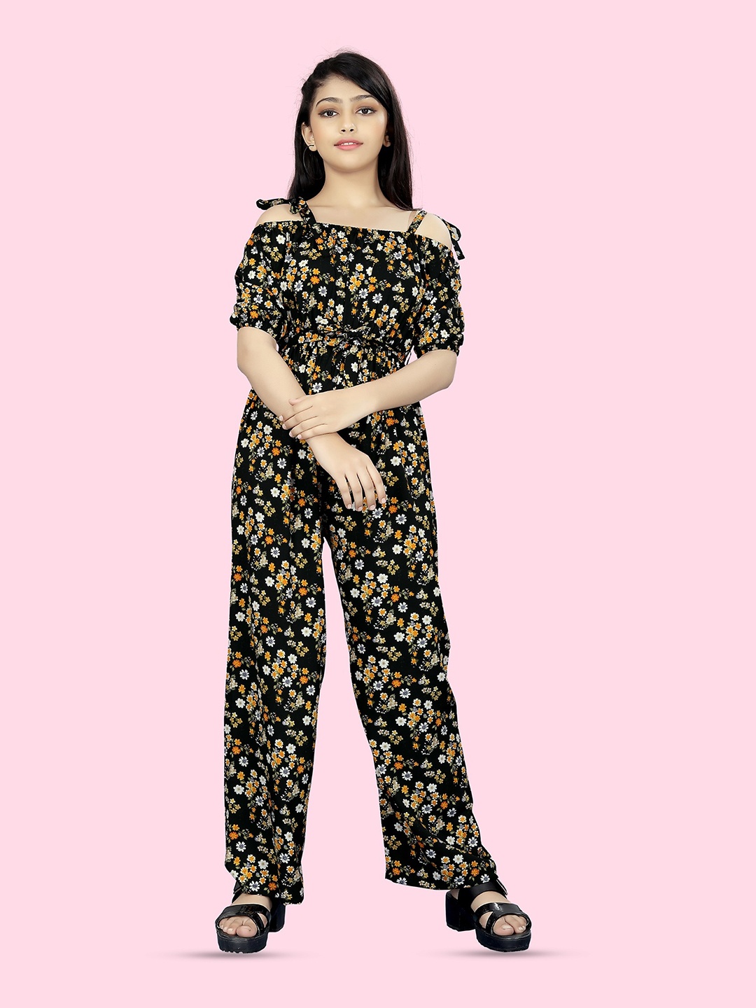 BAESD Girls Printed Basic Jumpsuit, Black