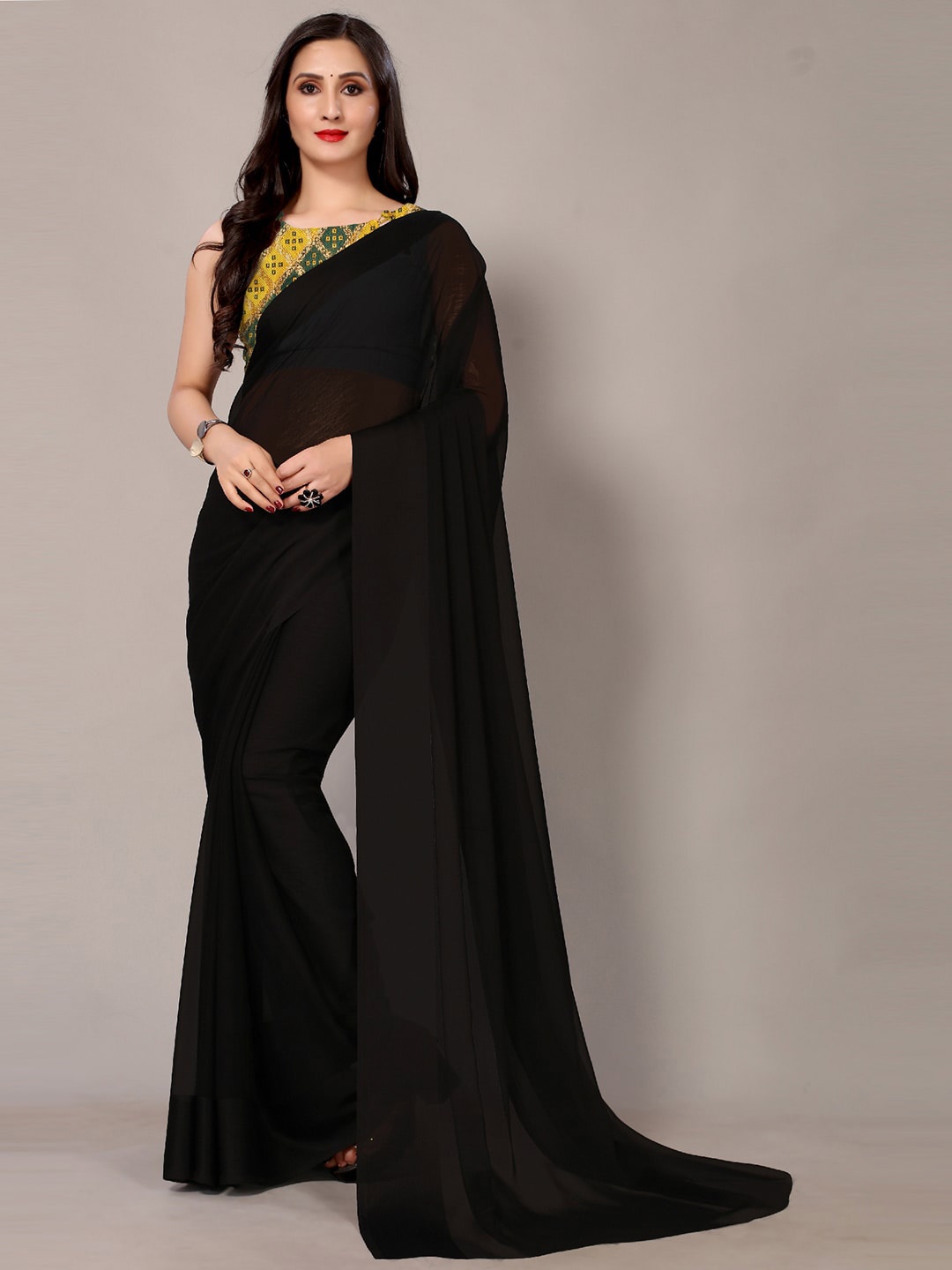 KALINI Pure Chiffon Saree, Black