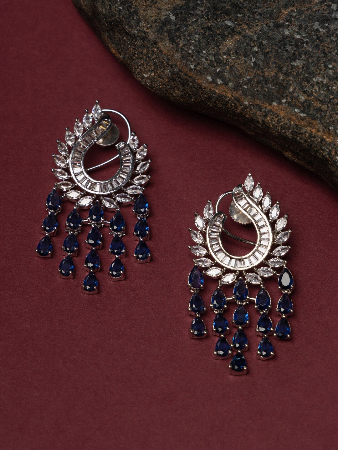 justpeachy Blue Crescent Shaped Drop Earrings