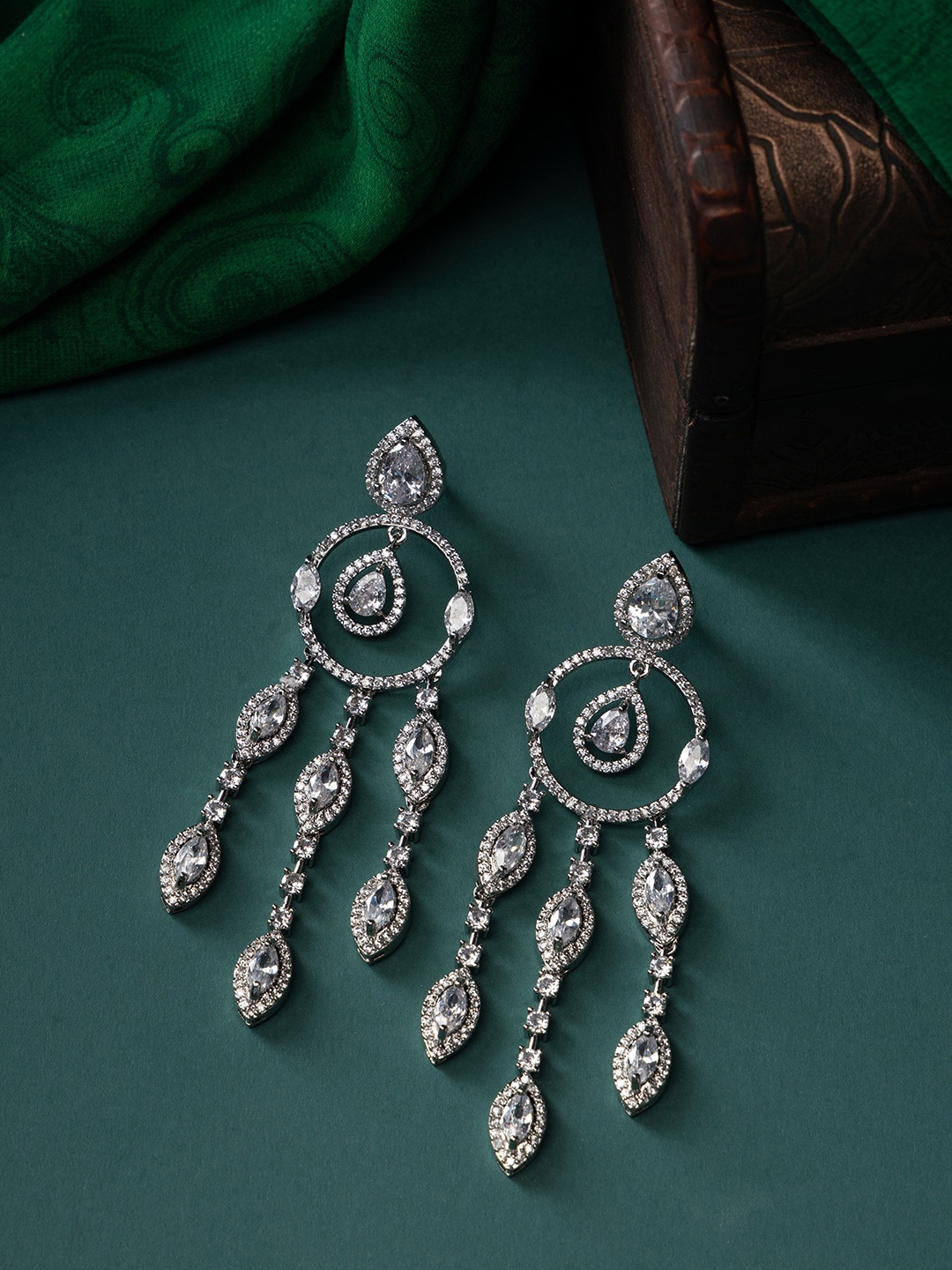 justpeachy Silver-Toned Contemporary Drop Earrings