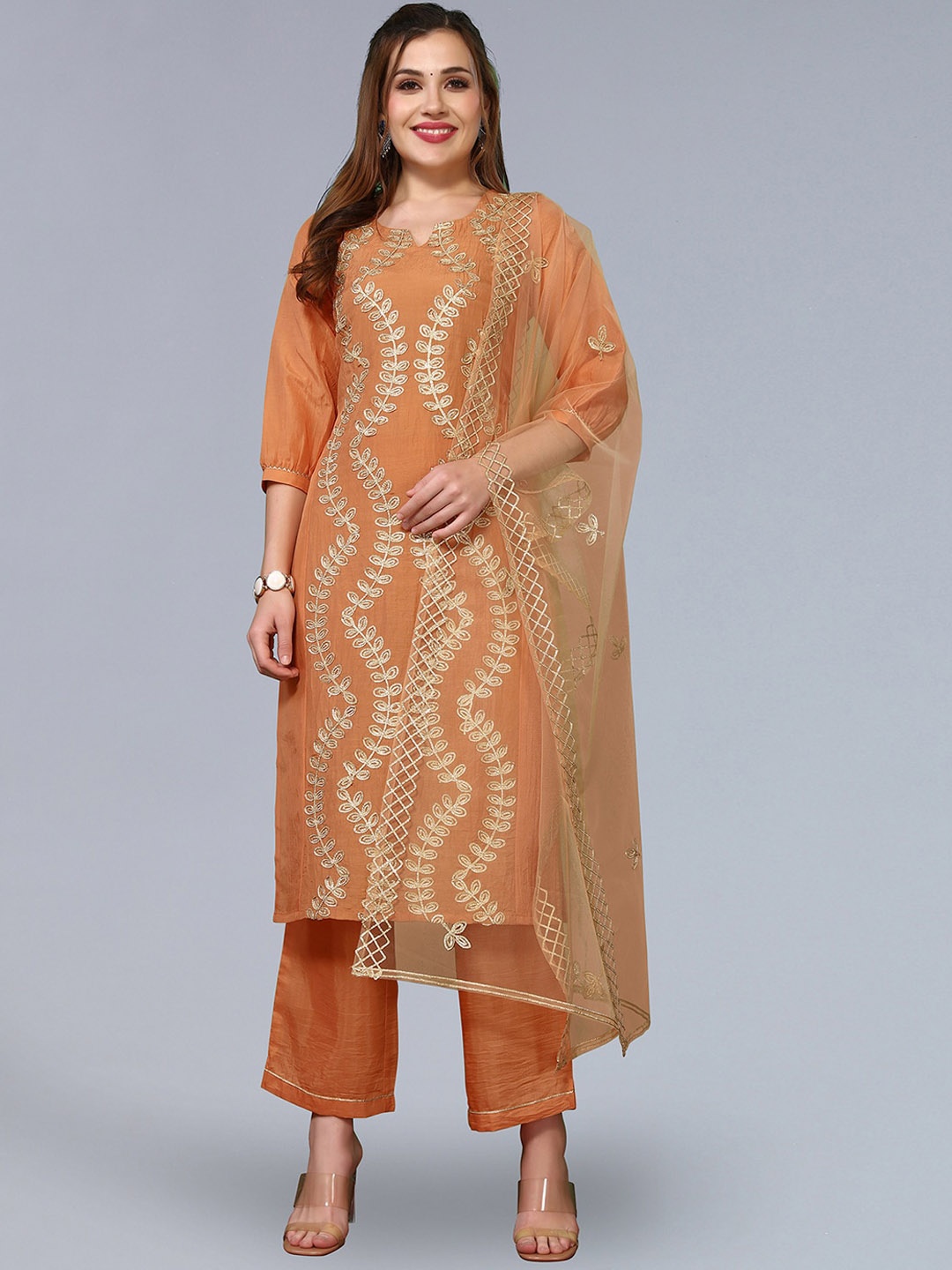 KALINI Floral Embroidered Regular Thread Work Kurta With Palazzos & With Dupatta, Orange
KALINI Floral Embroidered Regular Thread Work Kurta With Palazzos & With Dupatta, Orange