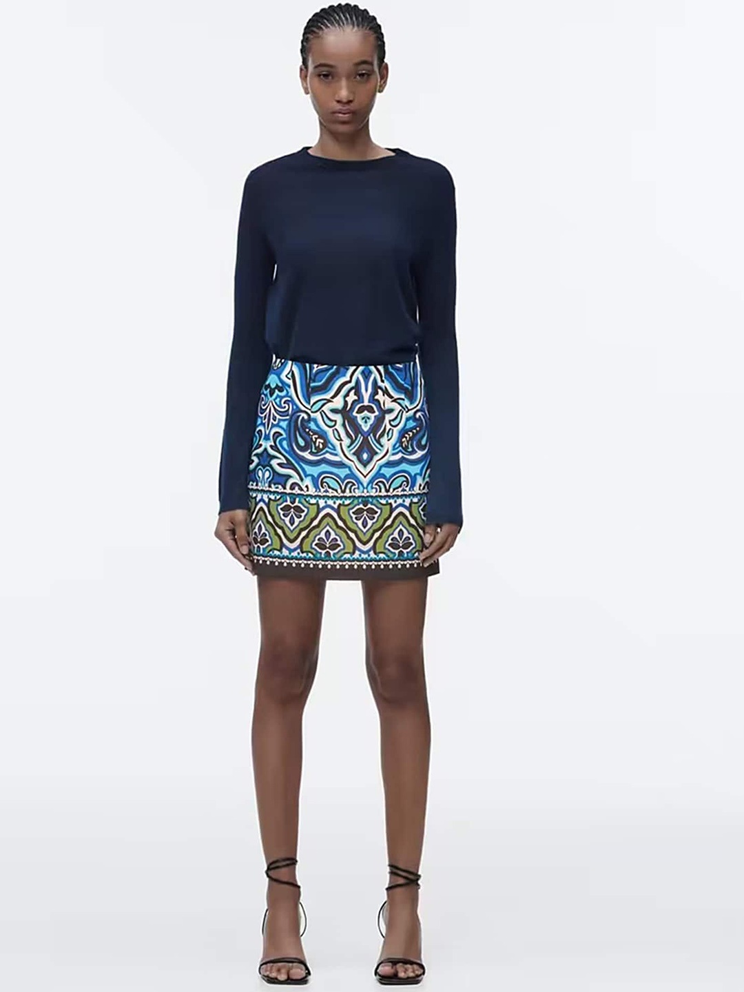 LULU & SKY Abstract Printed A-line Mini Skirts, Blue
